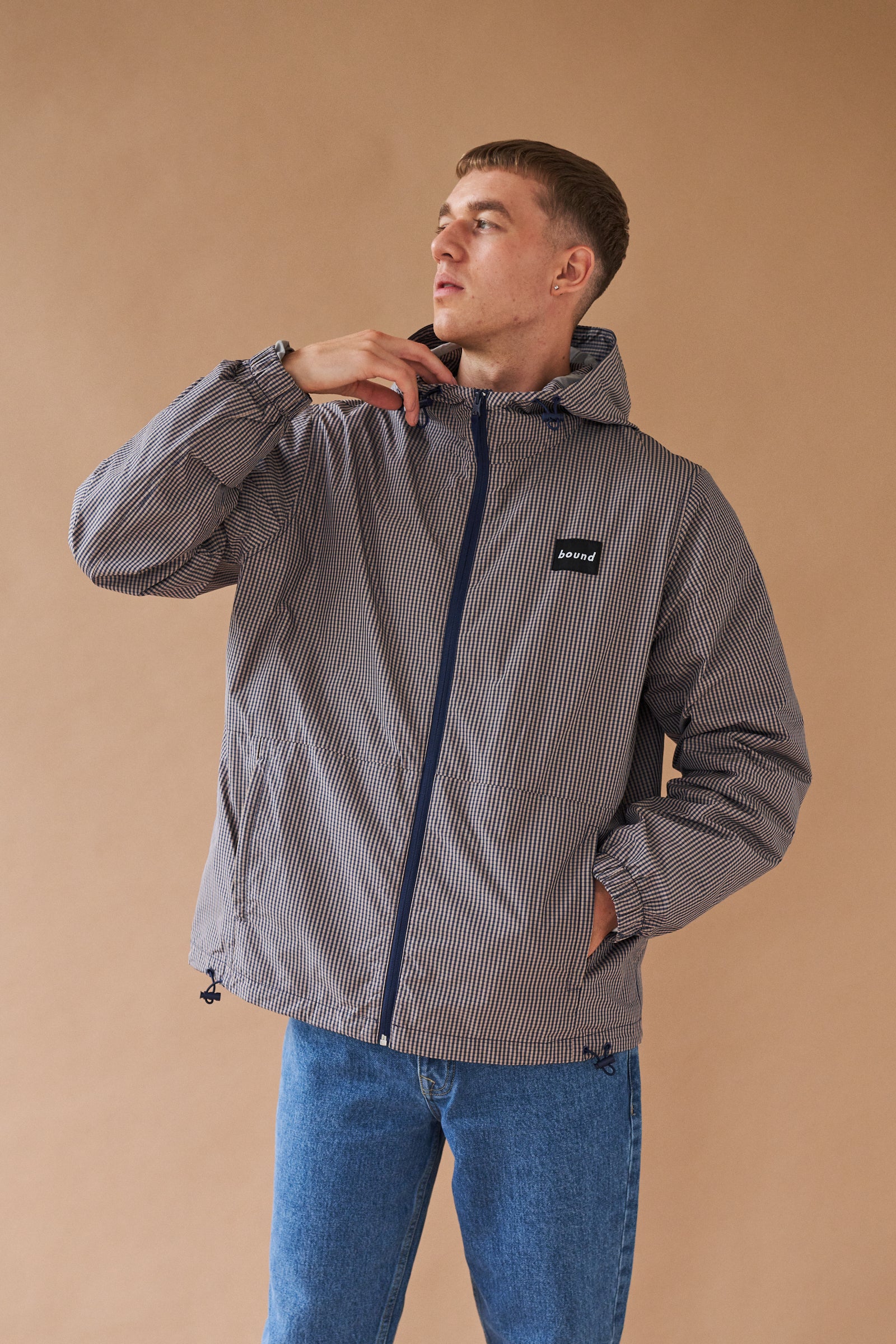 DIGBETH CHECK WIND JACKET - BEIGE & BLUE - Image 3