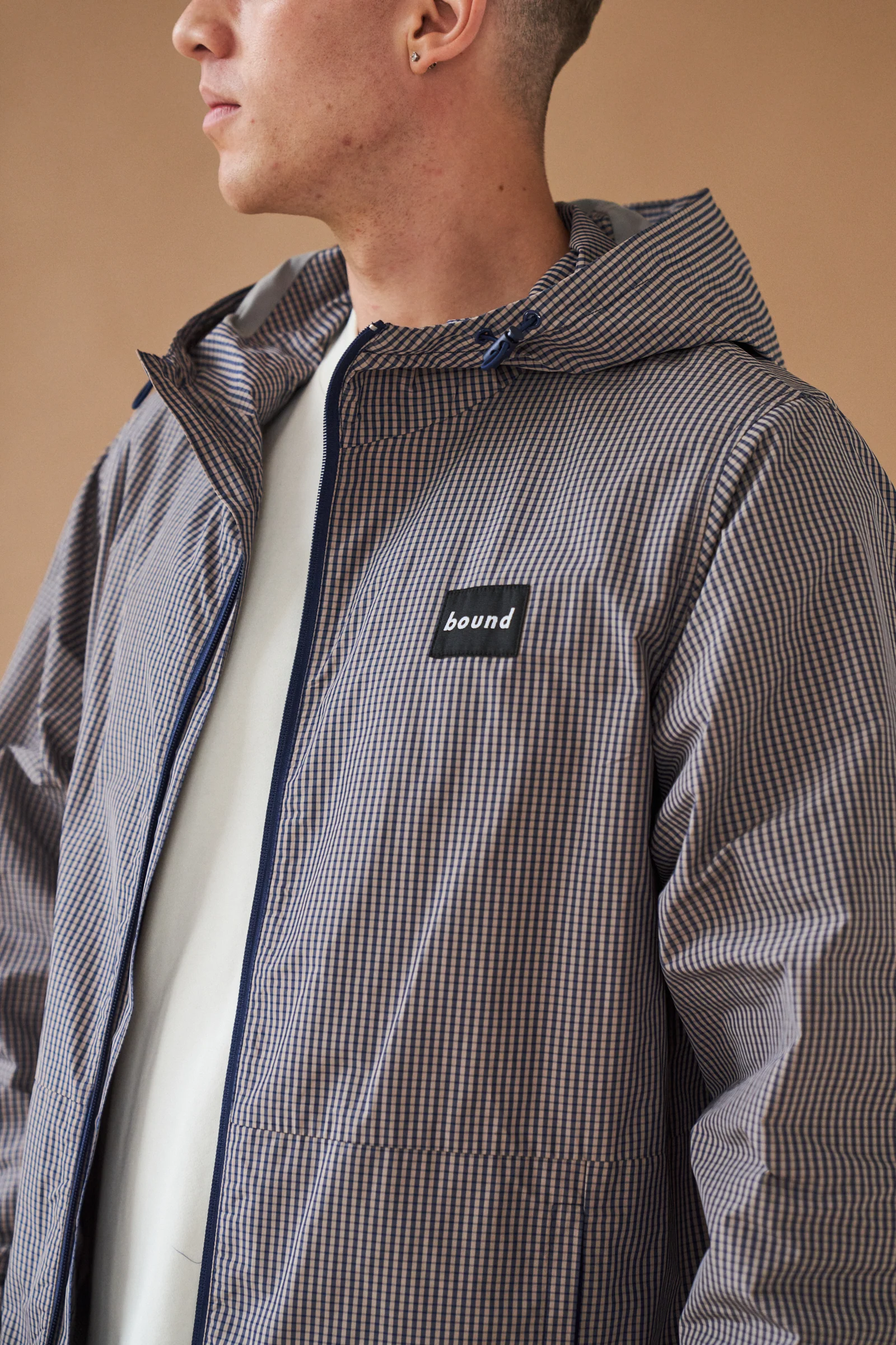 DIGBETH CHECK WIND JACKET - BEIGE & BLUE - Image 4