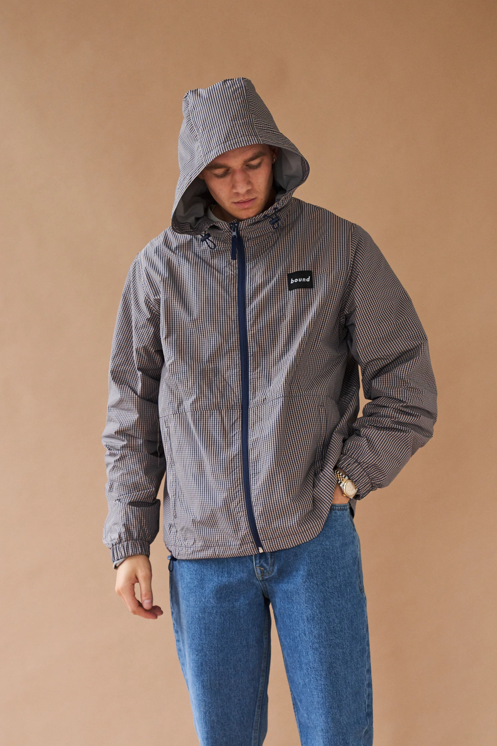 DIGBETH CHECK WIND JACKET - BEIGE & BLUE - Image 5