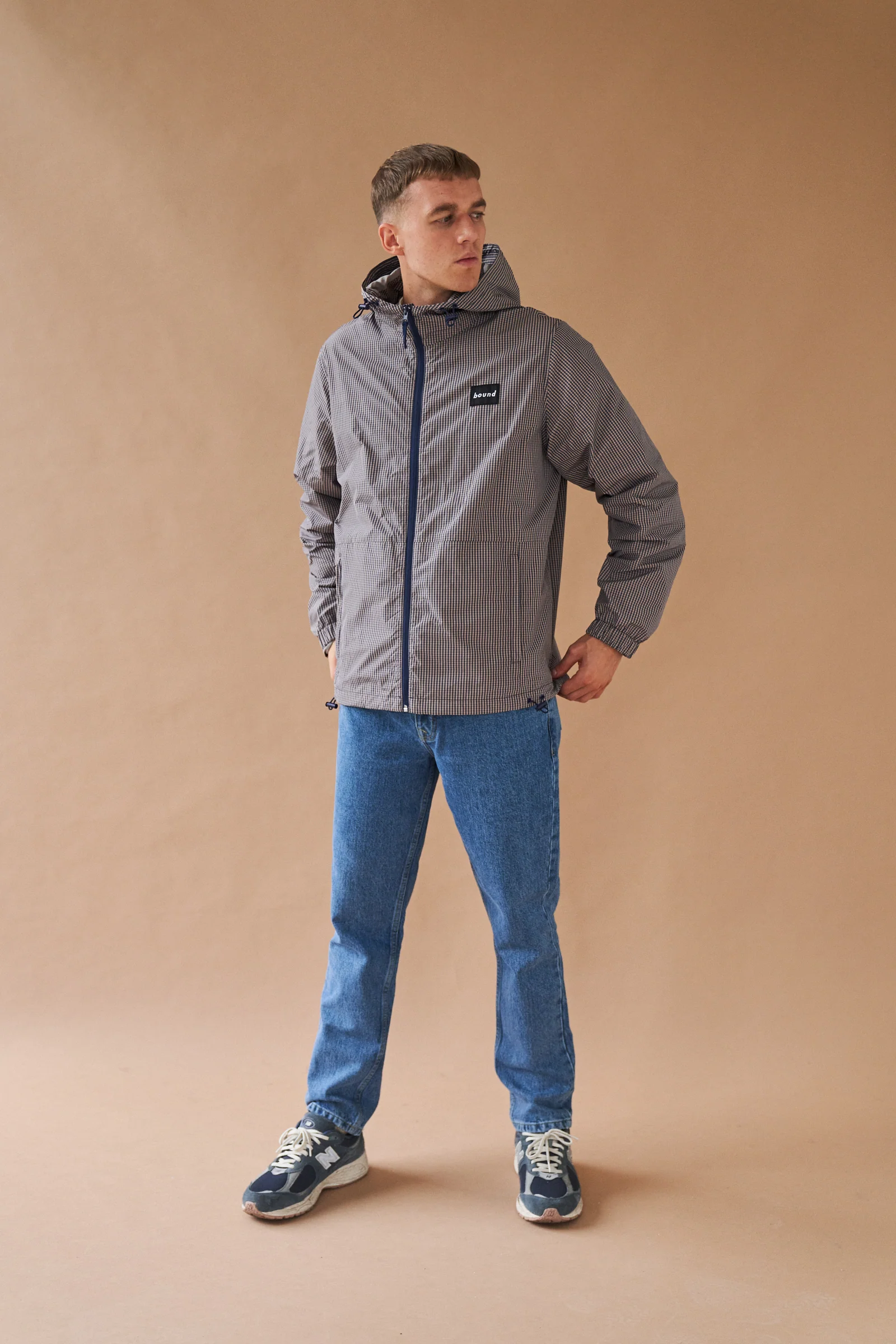 DIGBETH CHECK WIND JACKET - BEIGE & BLUE - Image 7