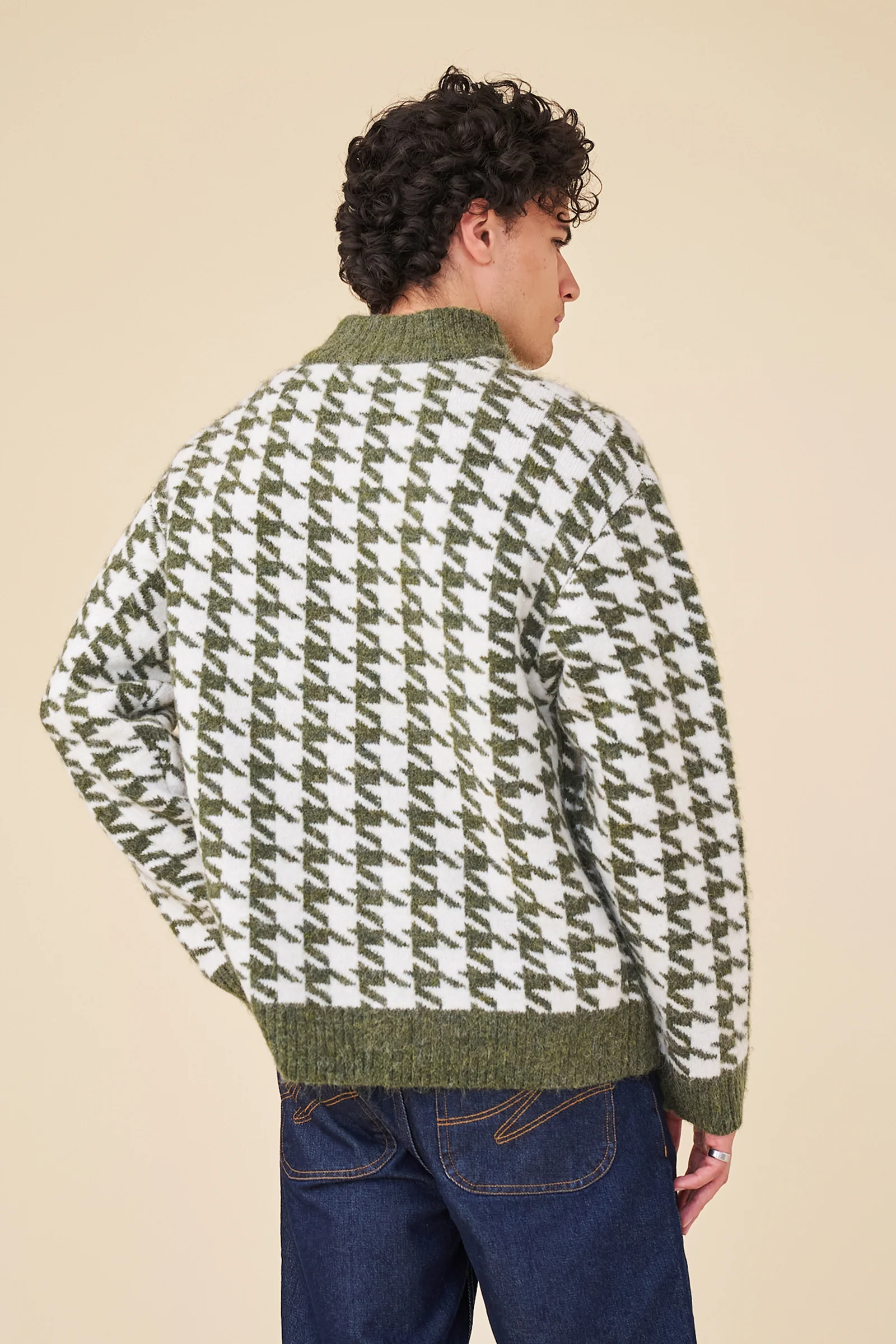 DOGTOOTH ALPACA 1/4 ZIP KNIT - MOSS - Image 4