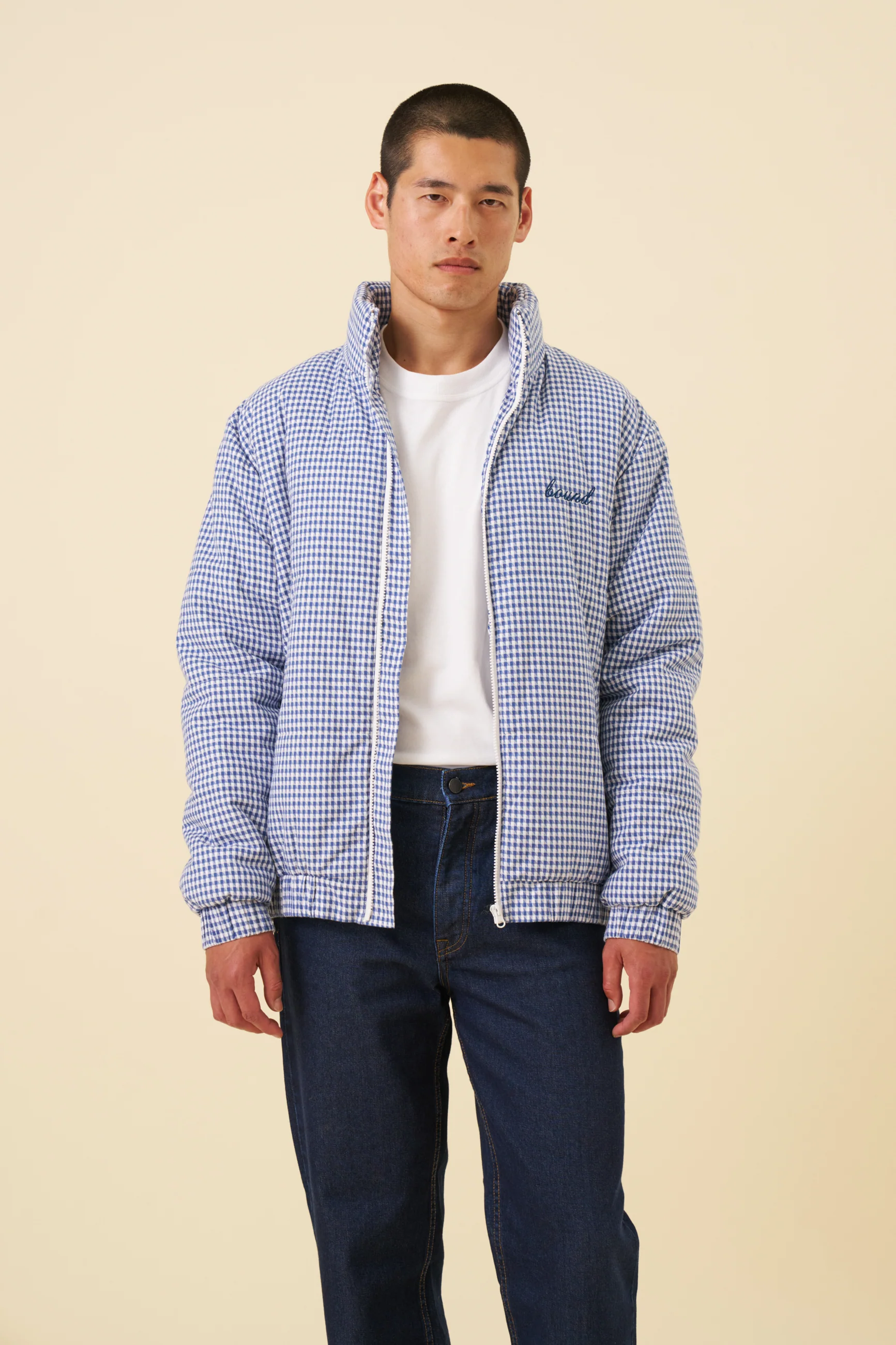 DOGTOOTH GINGHAM BLUE PUFFER COAT - Image 3