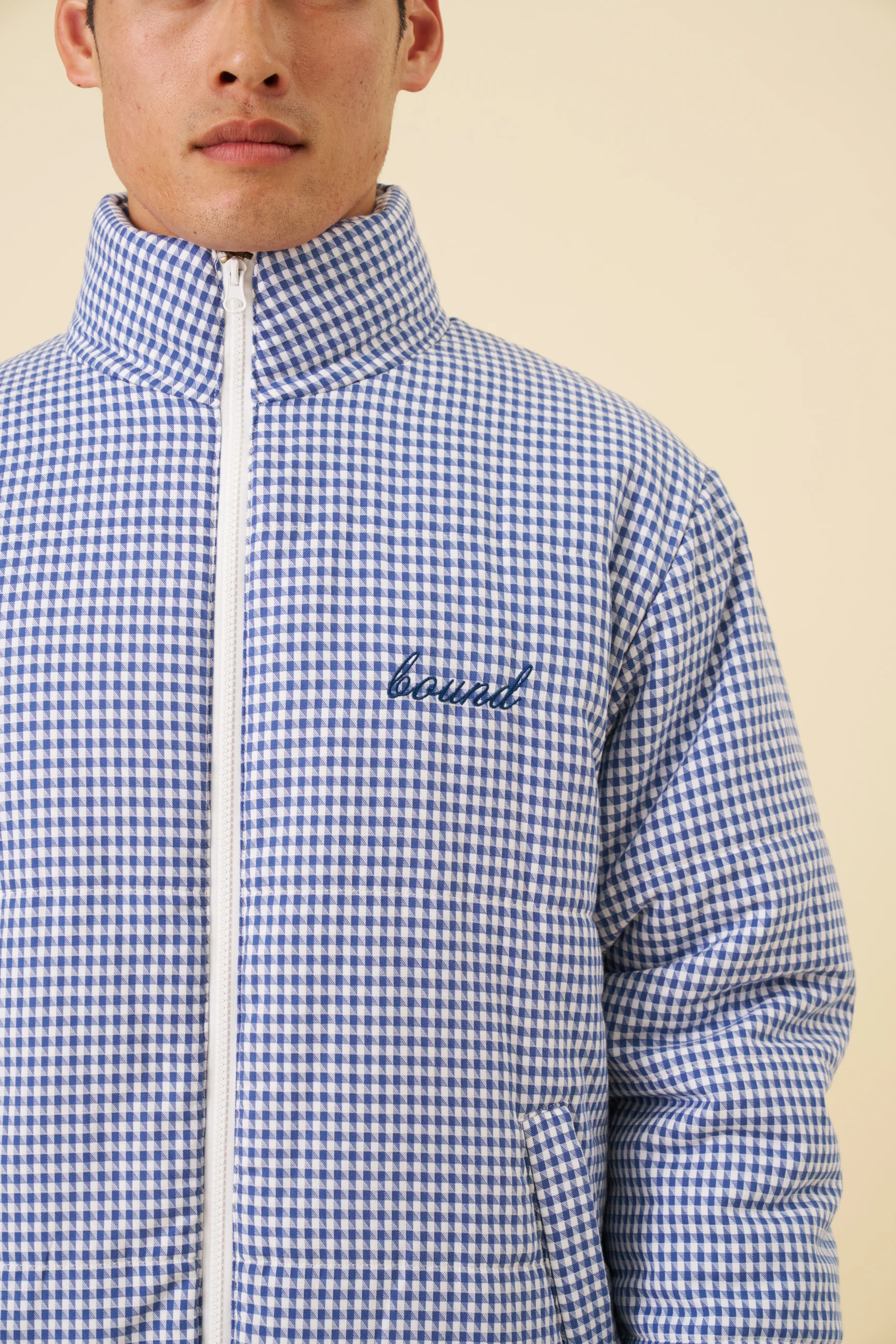 DOGTOOTH GINGHAM BLUE PUFFER COAT - Image 4