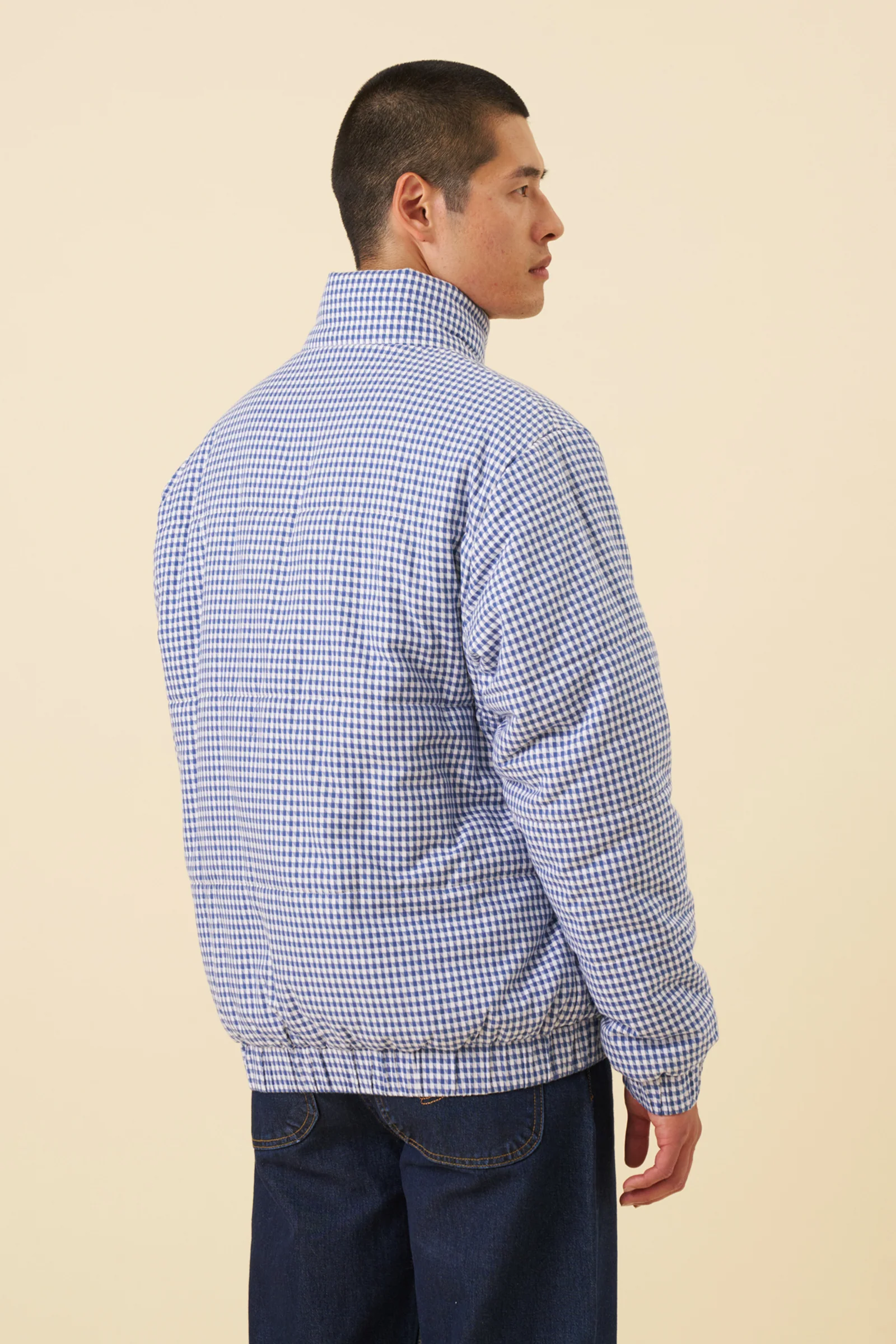 DOGTOOTH GINGHAM BLUE PUFFER COAT - Image 6
