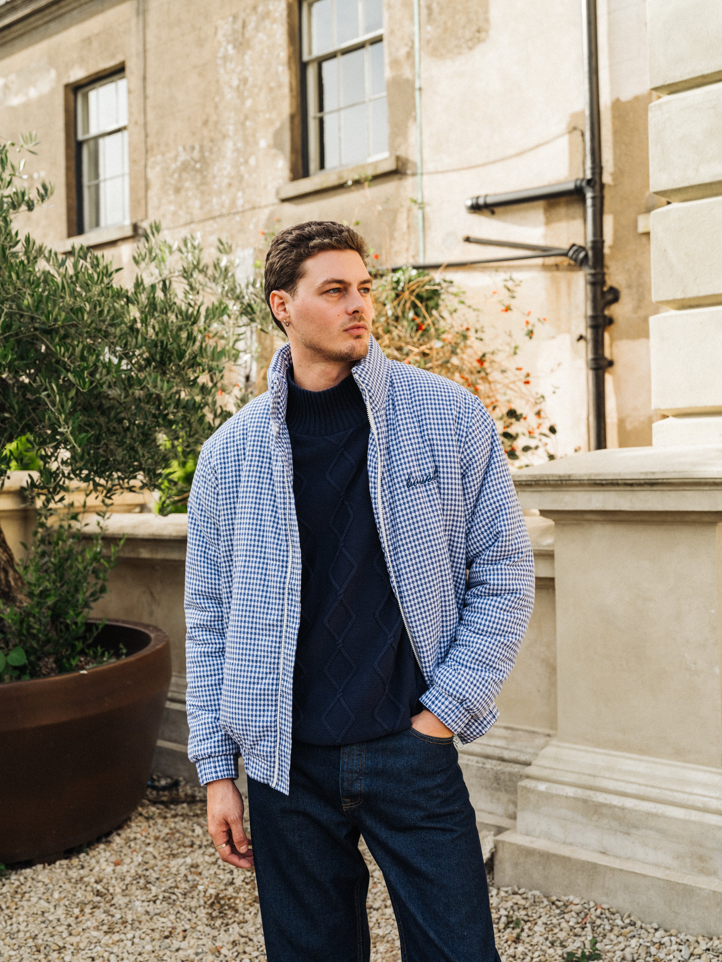 DOGTOOTH GINGHAM BLUE PUFFER COAT - Image 8