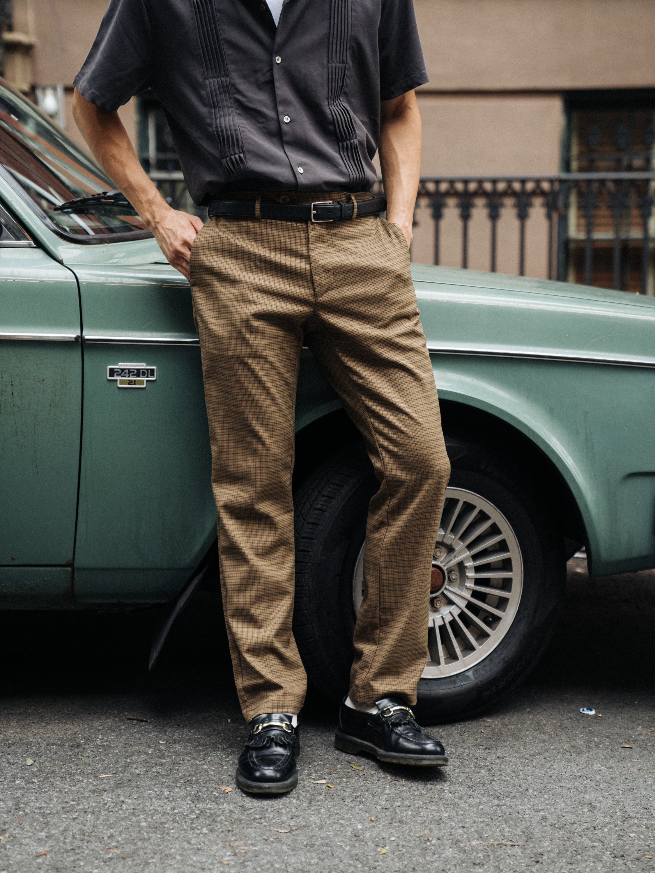 DOGTOOTH SMART TROUSER - FOX BROWN - Image 2