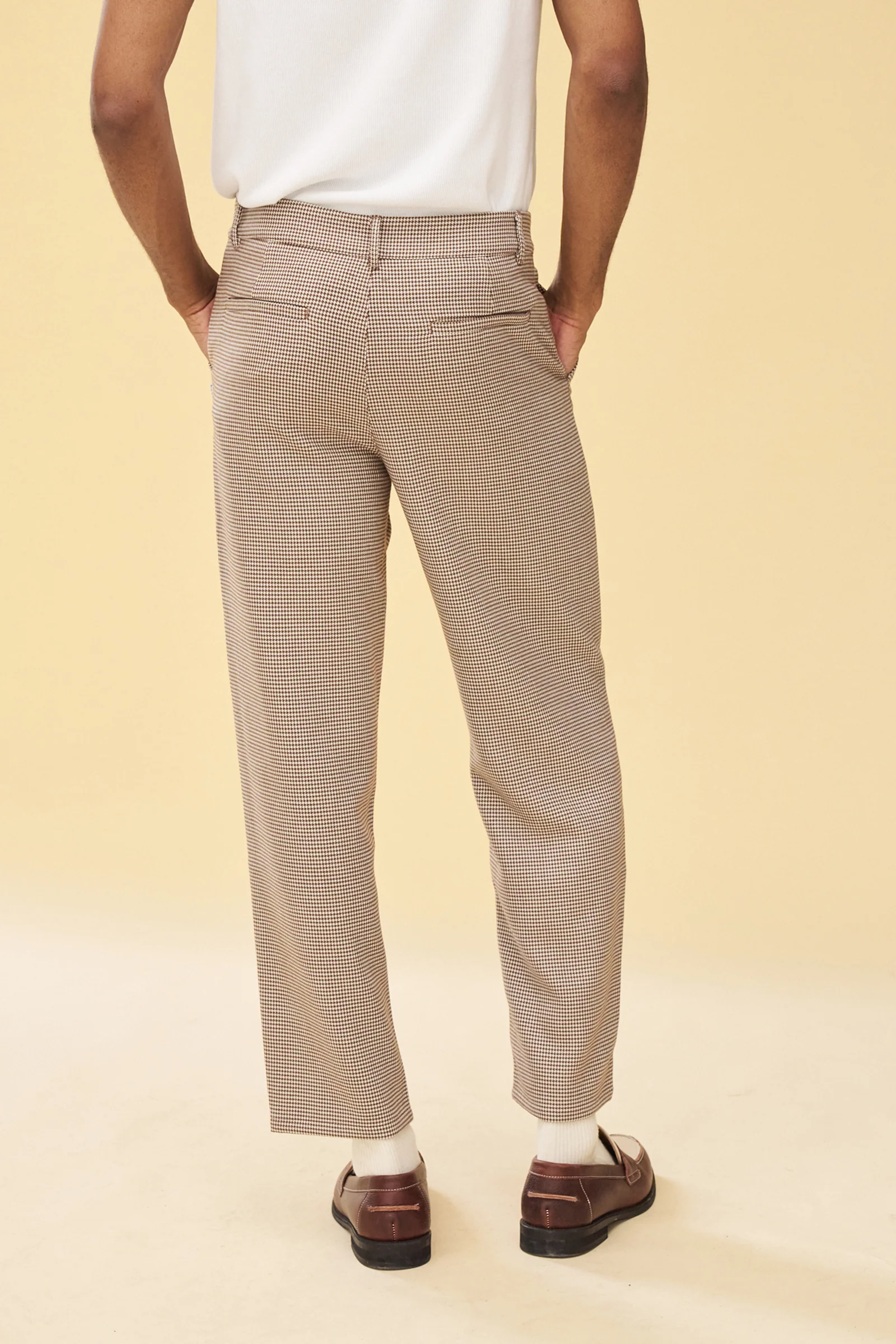 DOGTOOTH WOVEN CROPPED TROUSERS - LATTE - Image 5