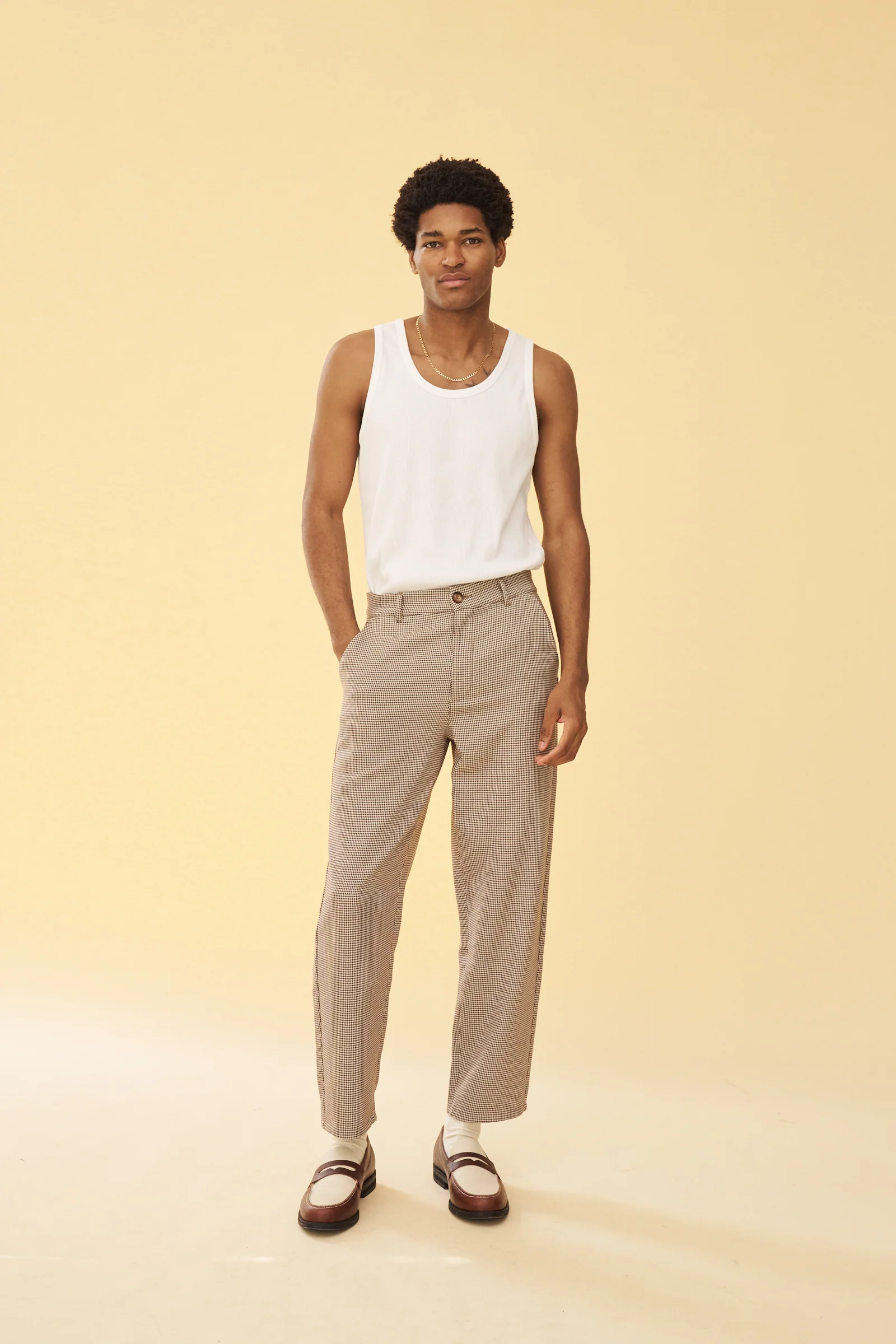 DOGTOOTH WOVEN CROPPED TROUSERS - LATTE - Image 7