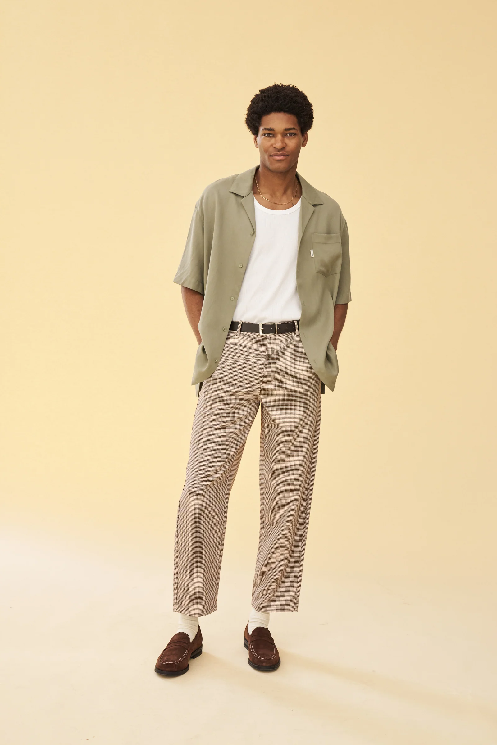 DOGTOOTH WOVEN CROPPED TROUSERS - LATTE - Image 8