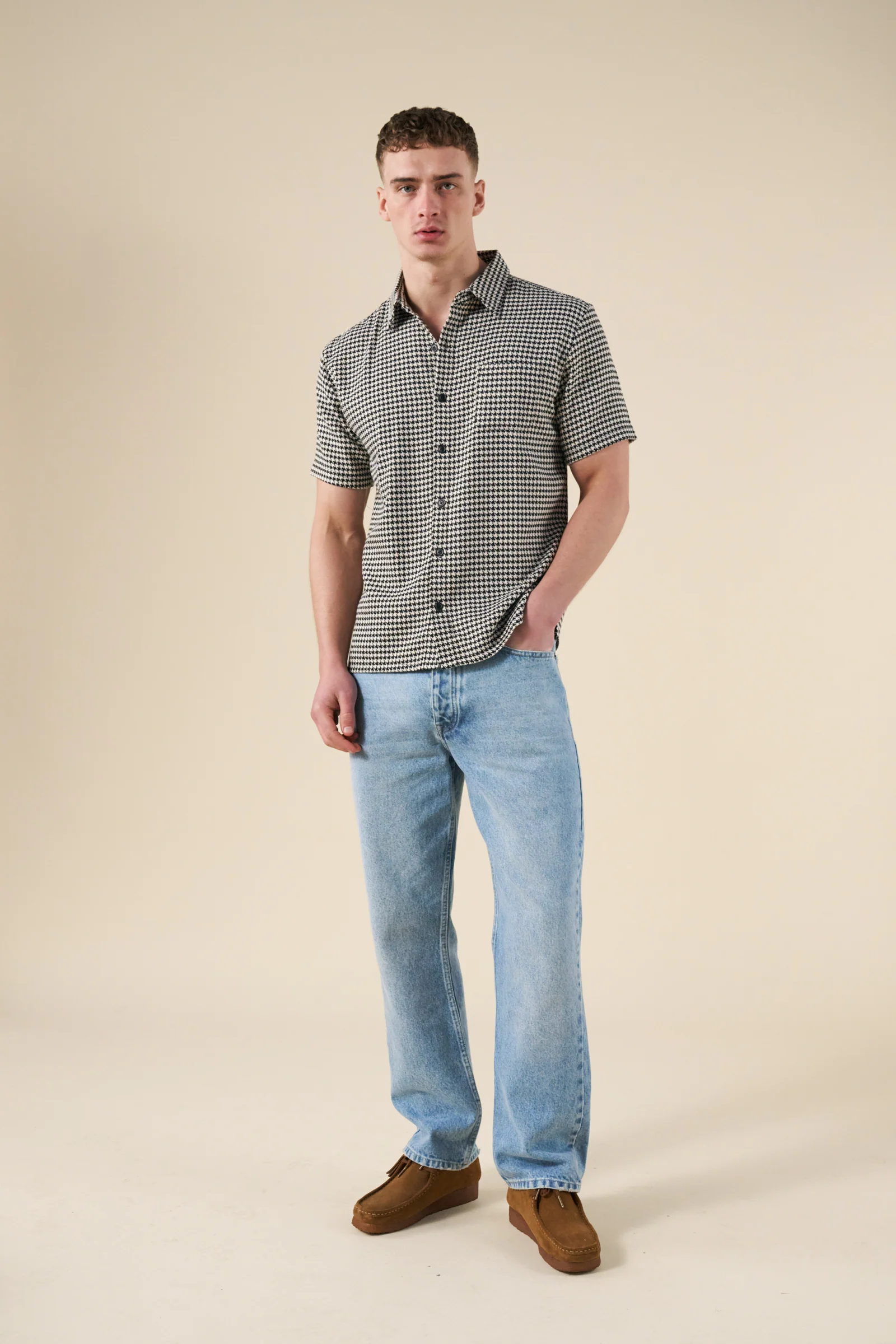 DOGTOOTH WOVEN POLO - BLACK - Image 3