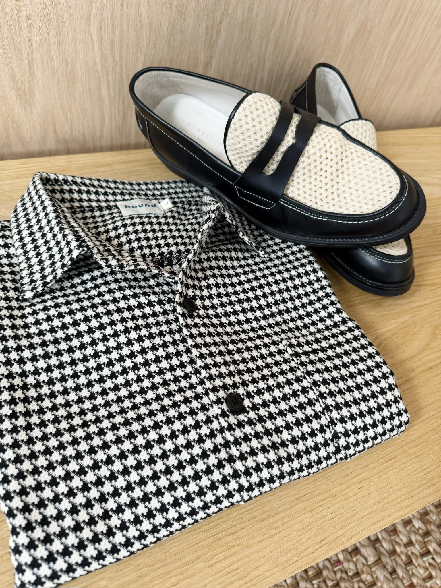 DOGTOOTH WOVEN POLO - BLACK - Image 8