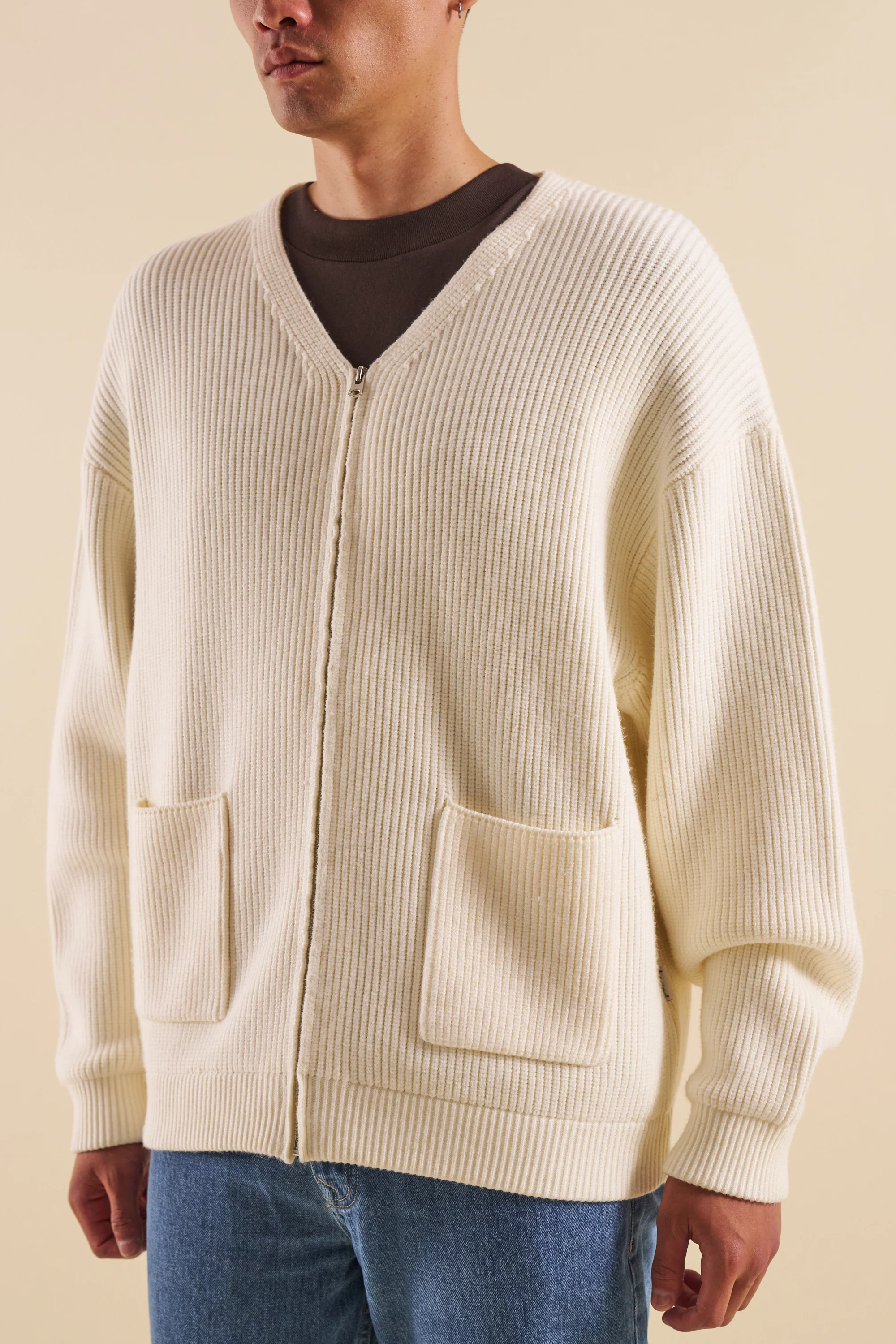 ECRU HEAVY KNITTED CARDIGAN - Image 3