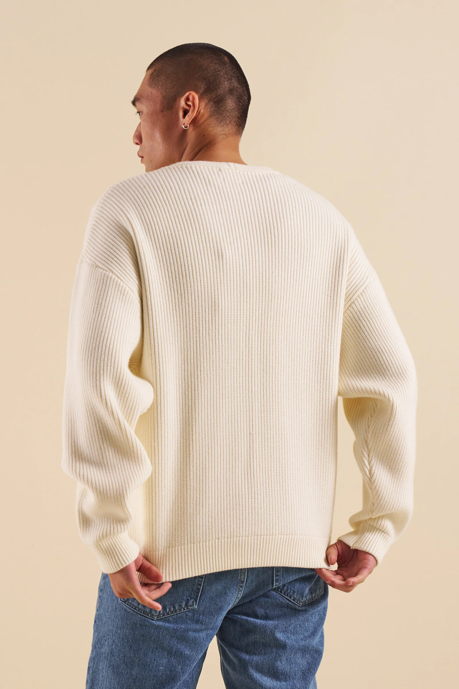 ECRU HEAVY KNITTED CARDIGAN - Image 4