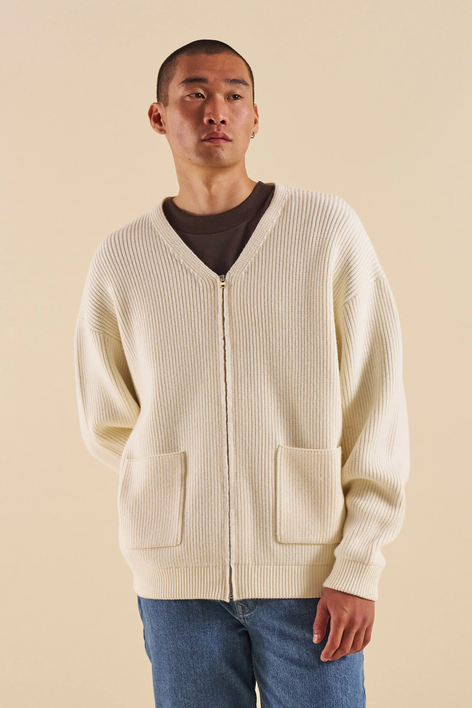 ECRU HEAVY KNITTED CARDIGAN - Image 5