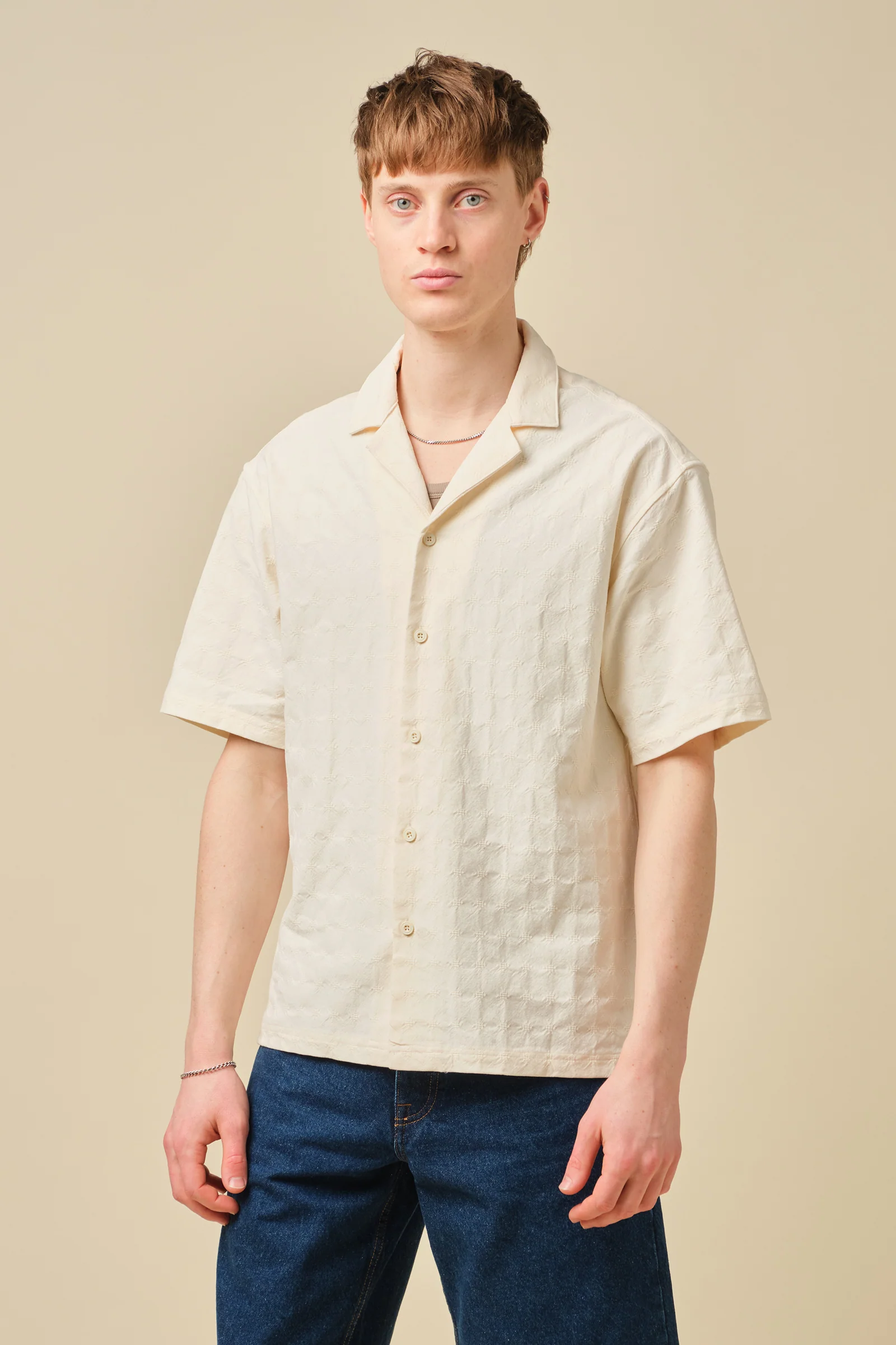 EMBROIDERED RIBIERA SHIRT - CREAM - Image 4