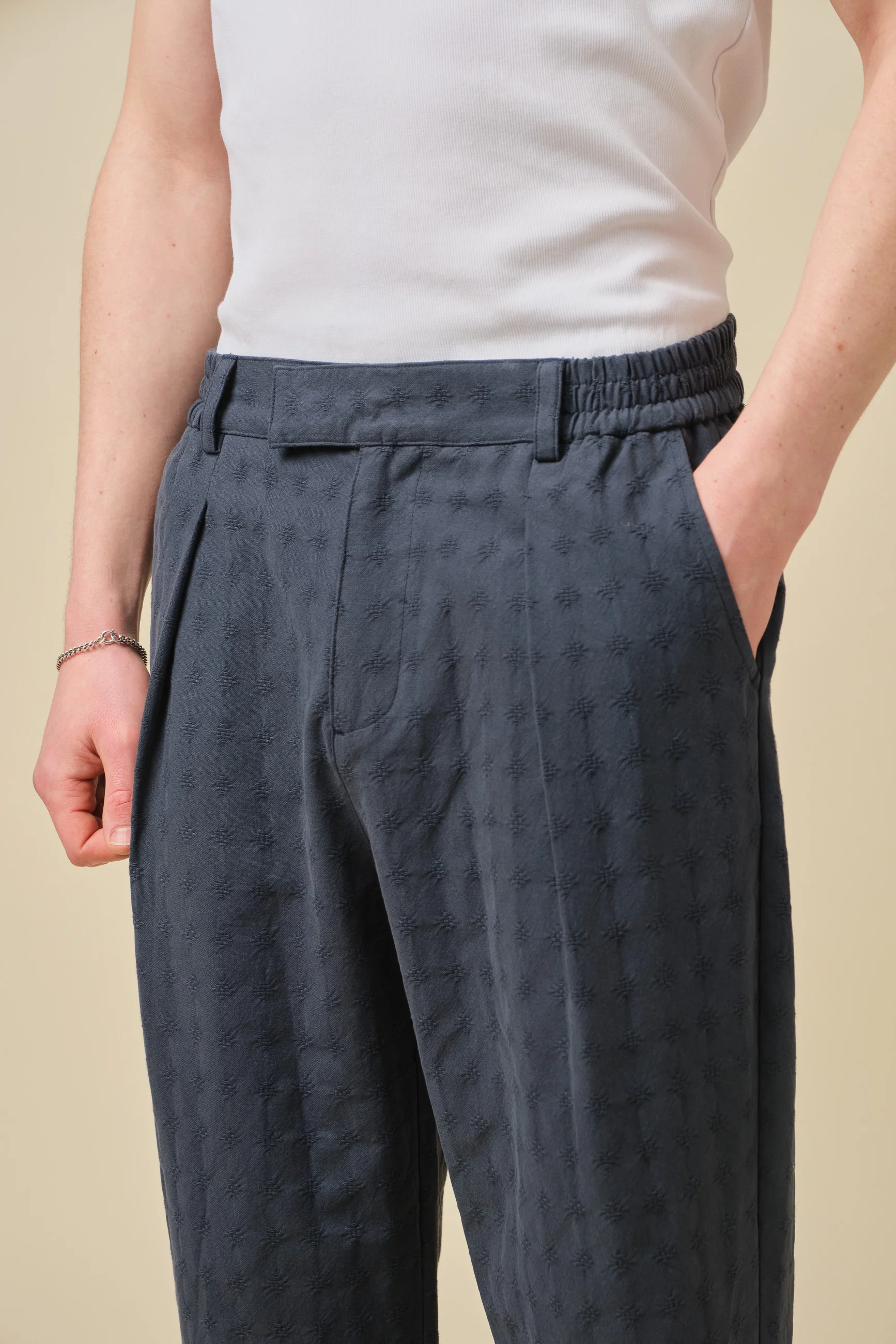 EMBROIDERED RIBIERA TROUSERS - NAVY - Image 3