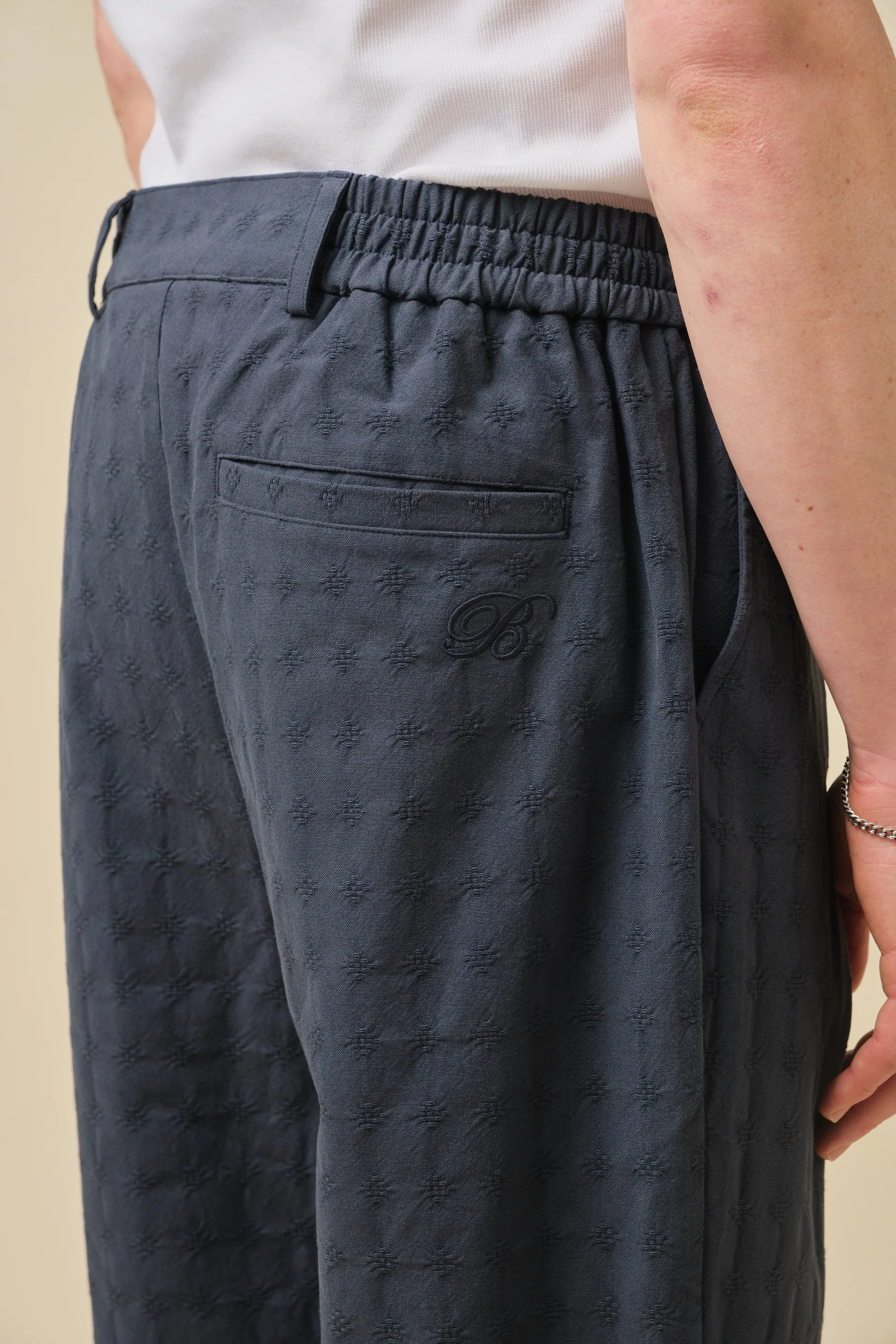 EMBROIDERED RIBIERA TROUSERS - NAVY - Image 4
