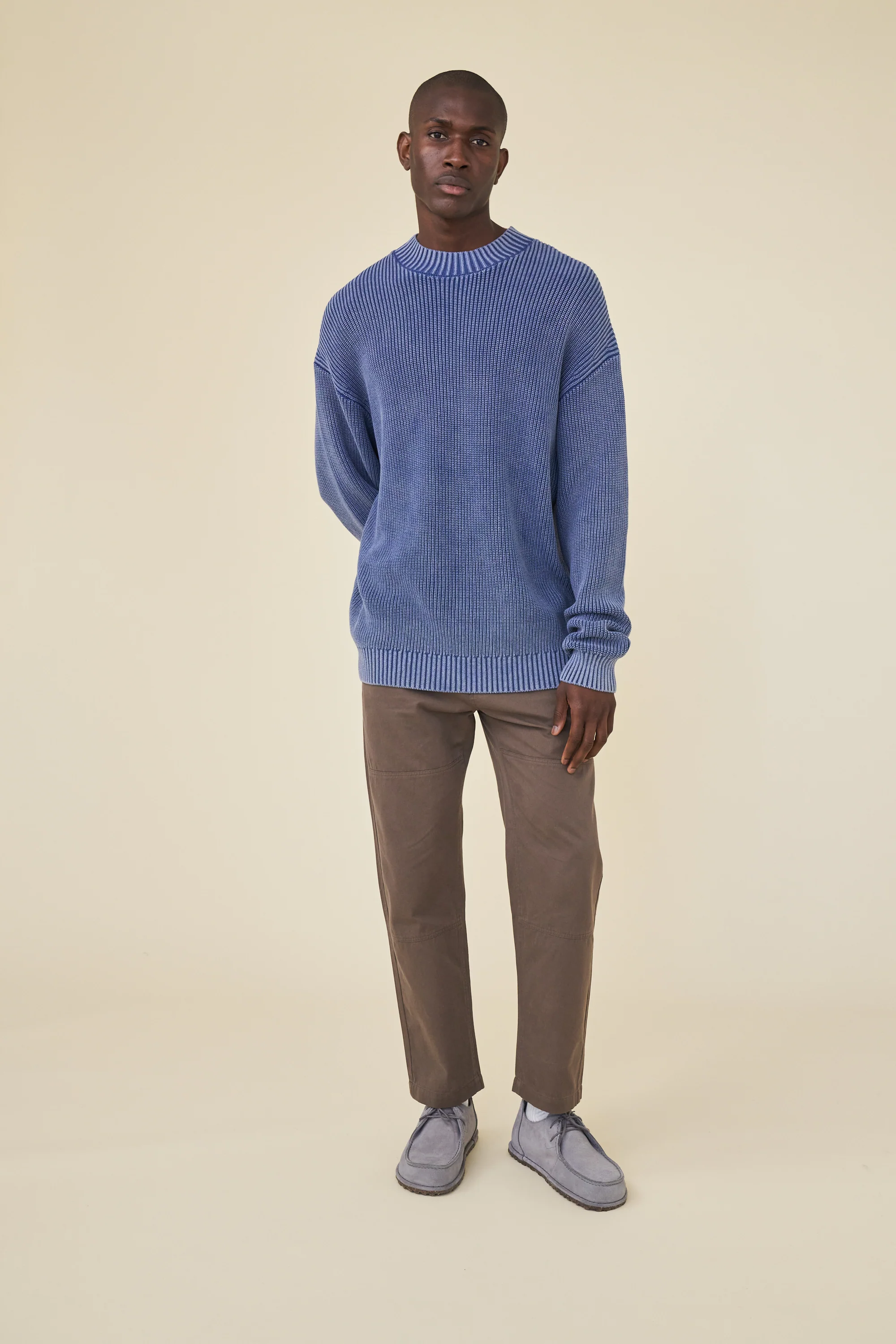FISHERMAN RIBBED KNIT SWEATER - ACID WASHED NAVY - Image 3
