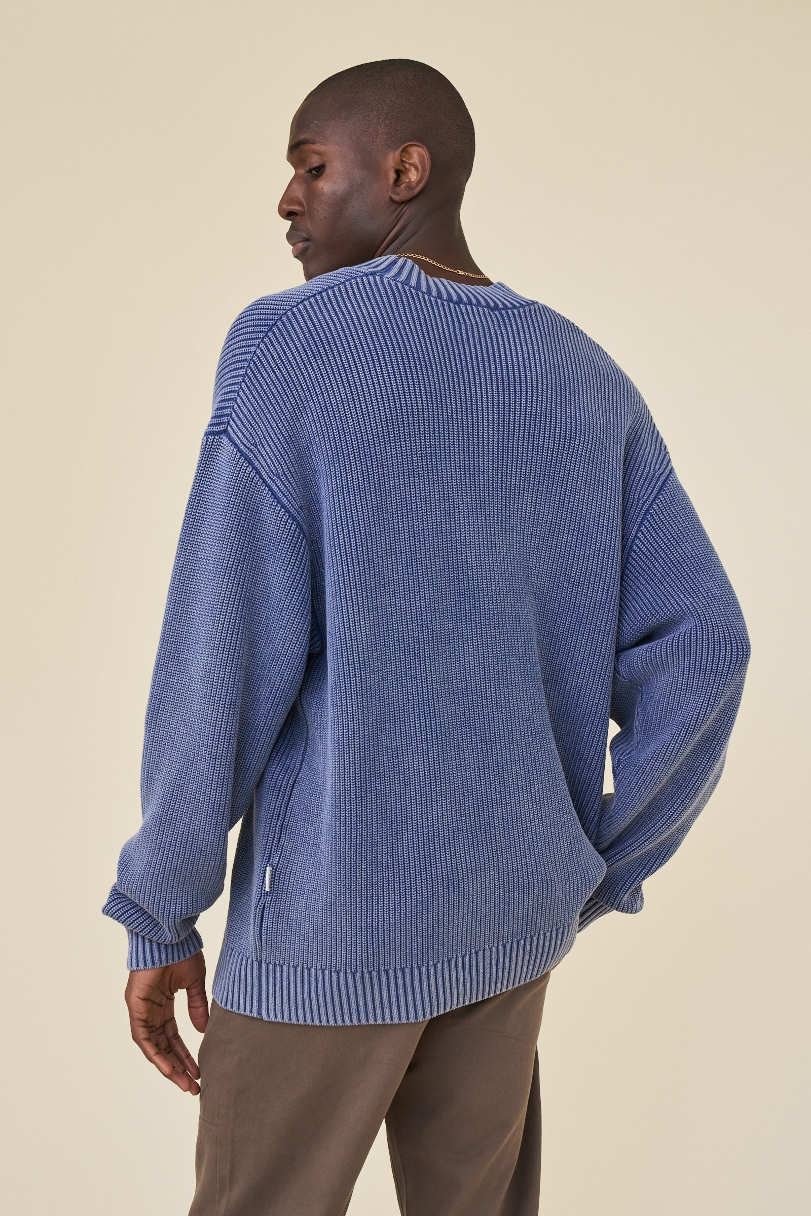FISHERMAN RIBBED KNIT SWEATER - ACID WASHED NAVY - Image 4