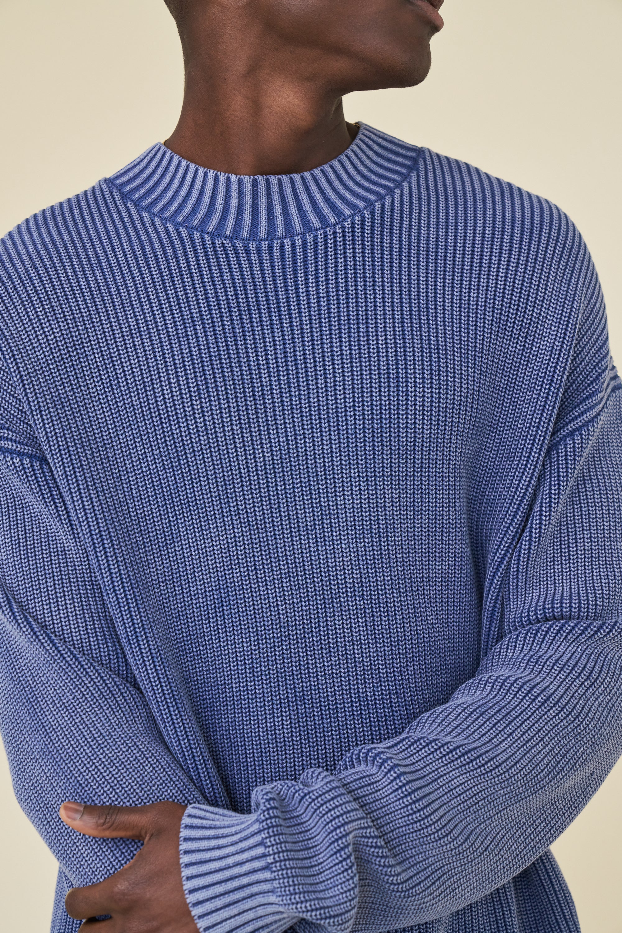 FISHERMAN RIBBED KNIT SWEATER - ACID WASHED NAVY - Image 5