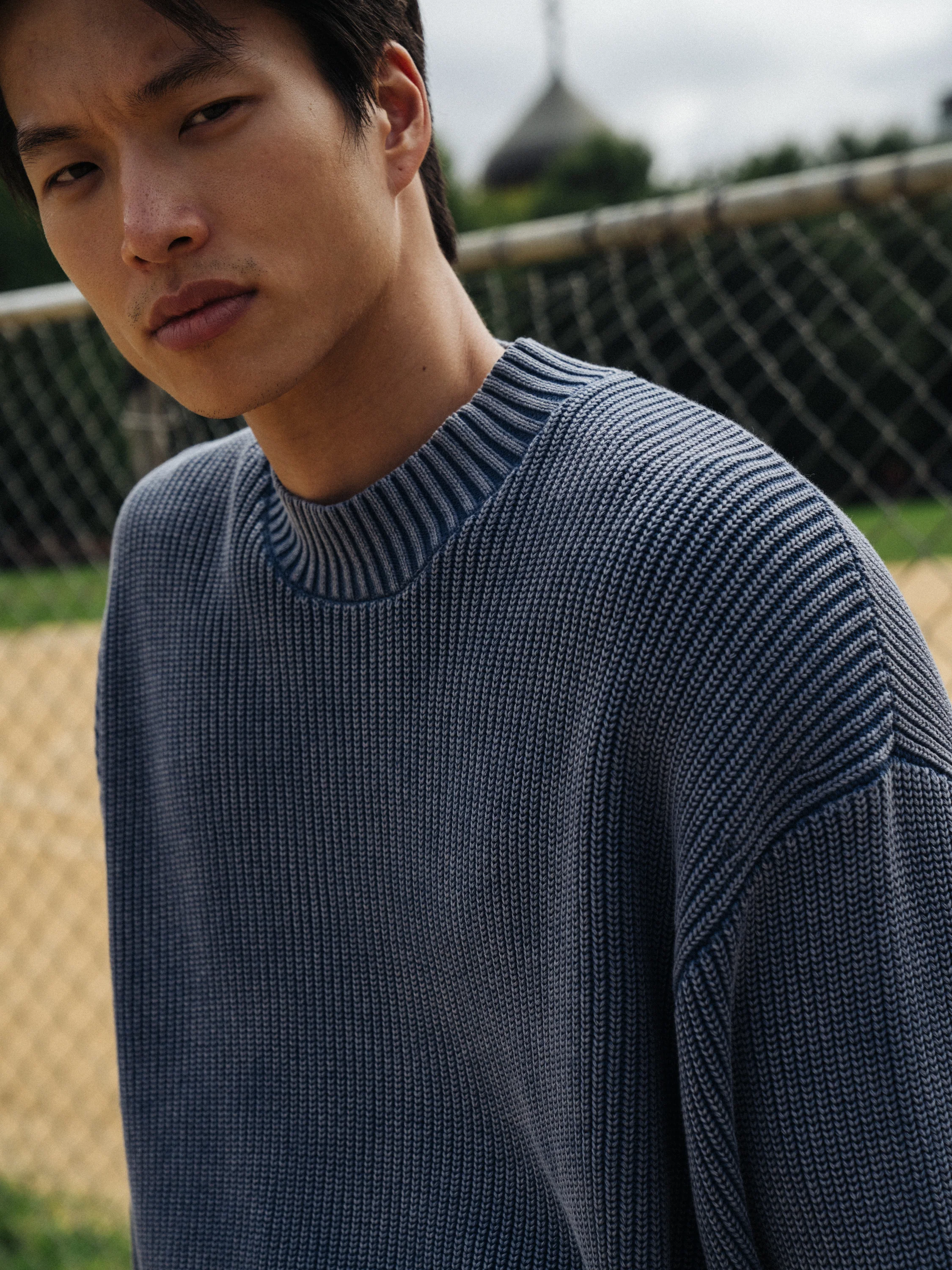 FISHERMAN RIBBED KNIT SWEATER - ACID WASHED NAVY - Image 9