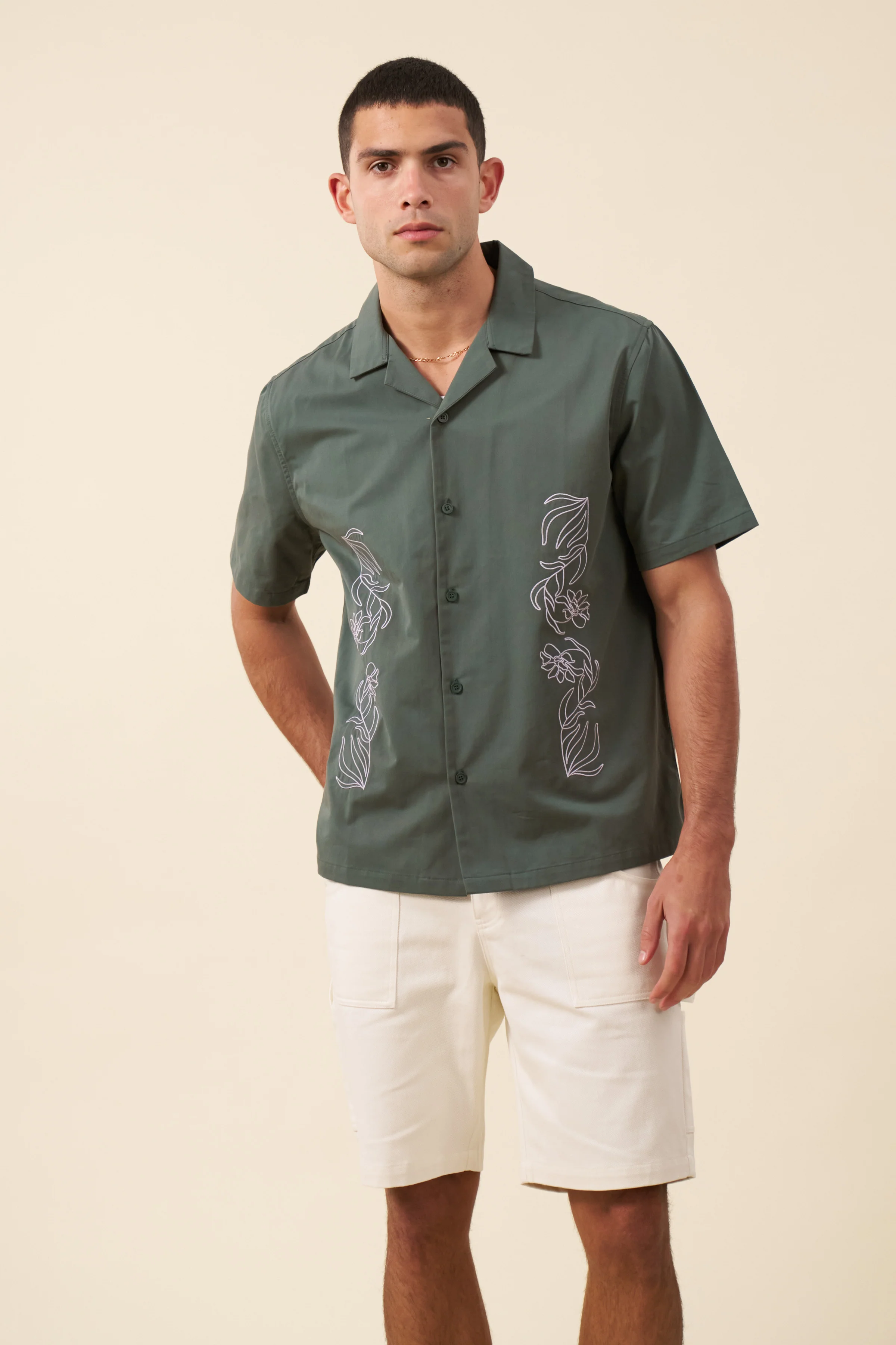 FLORAL EMBROIDERED SHIRT - GREEN - Image 5