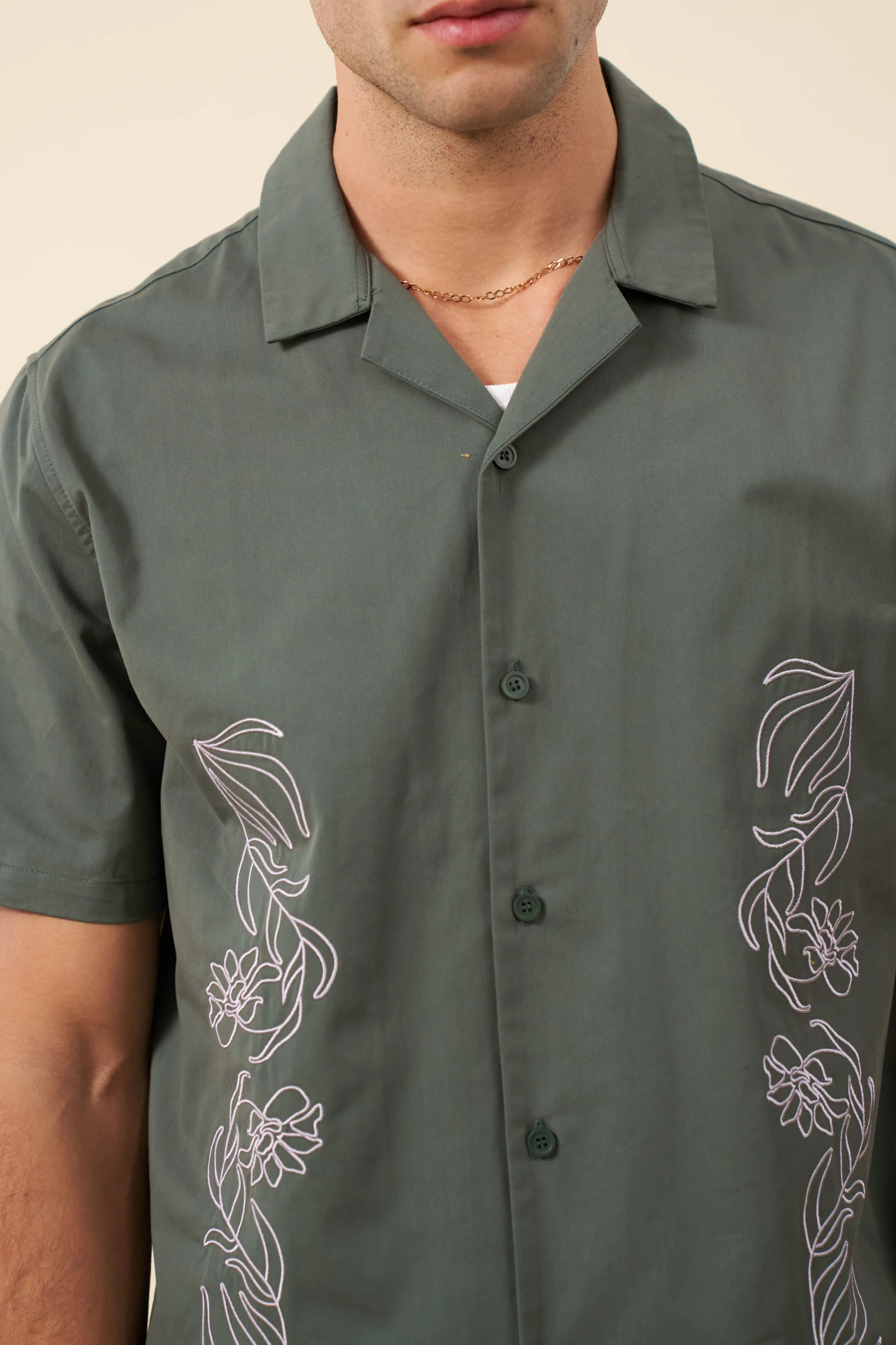 FLORAL EMBROIDERED SHIRT - GREEN - Image 6
