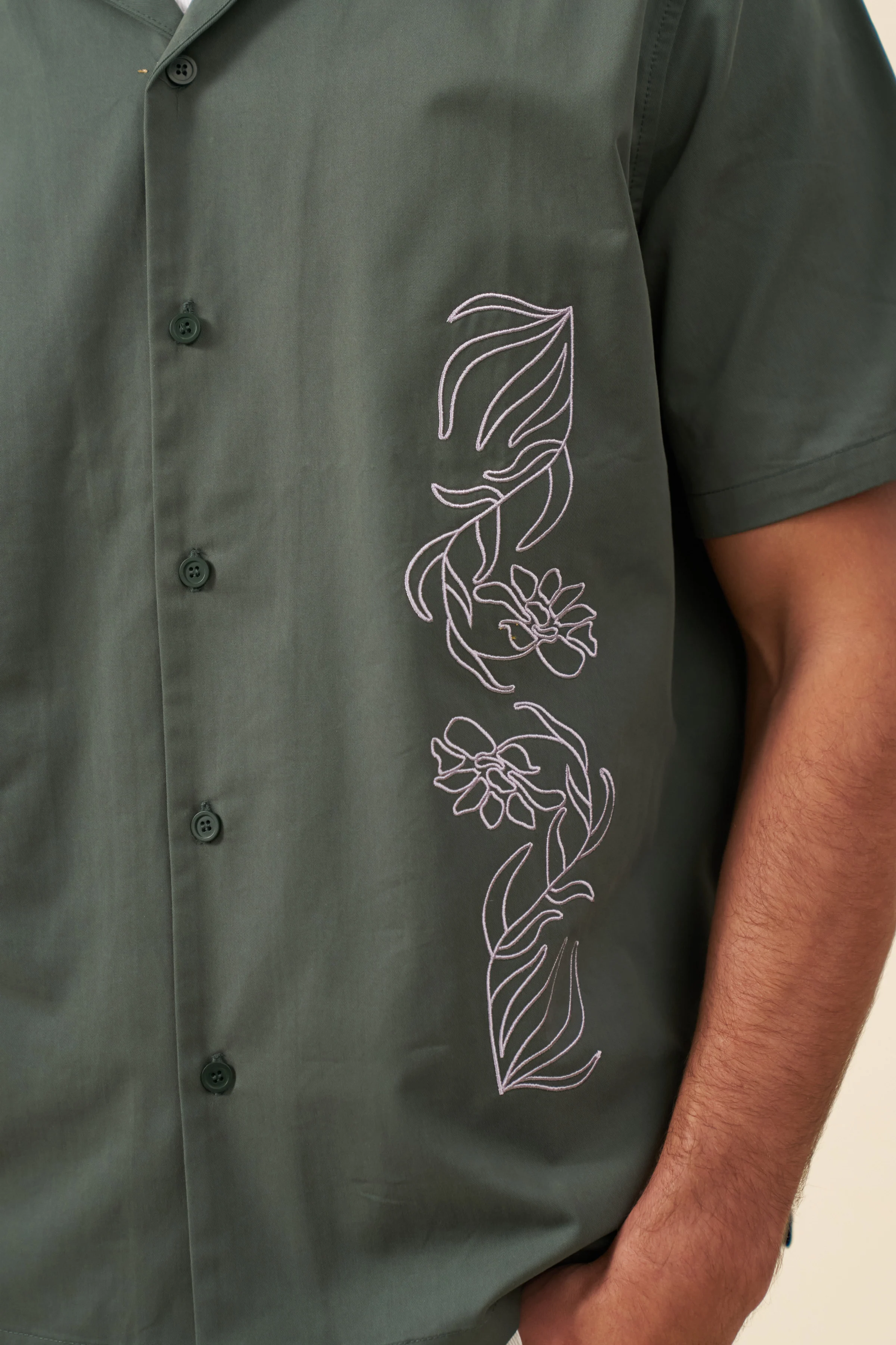 FLORAL EMBROIDERED SHIRT - GREEN - Image 7