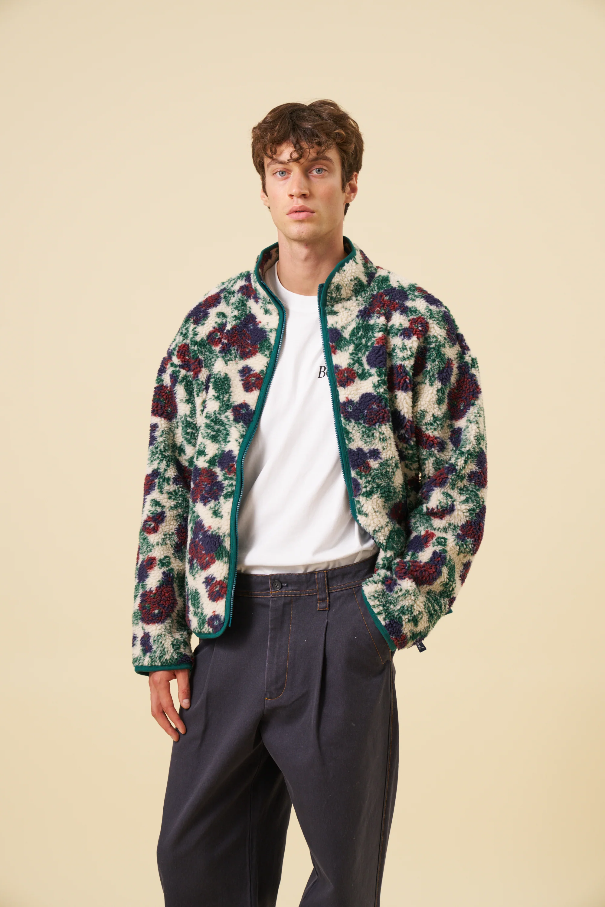 FLORAL FULL ZIP FLEECE - OFF WHITE - Image 10