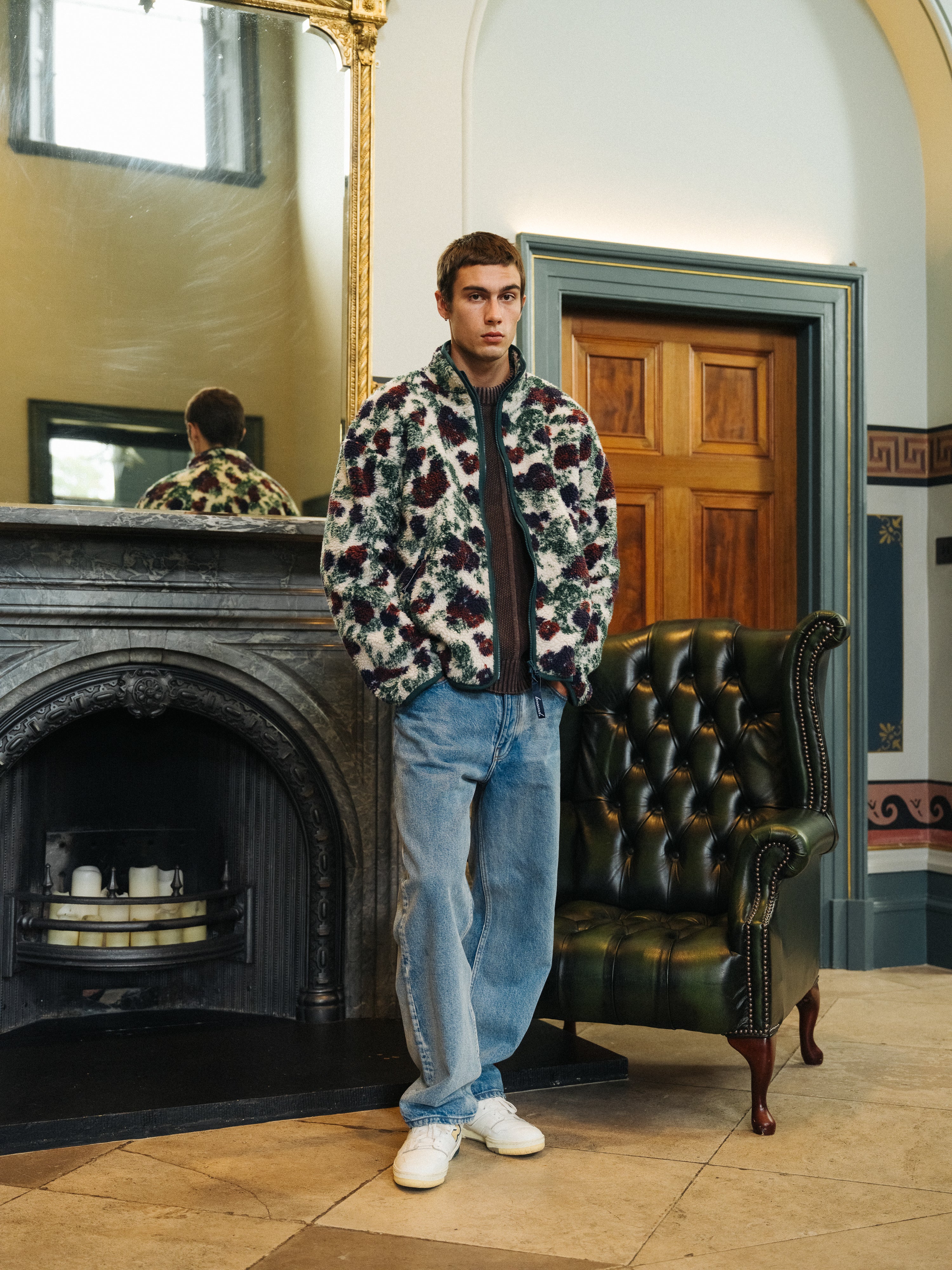 FLORAL FULL ZIP FLEECE - OFF WHITE - Image 2