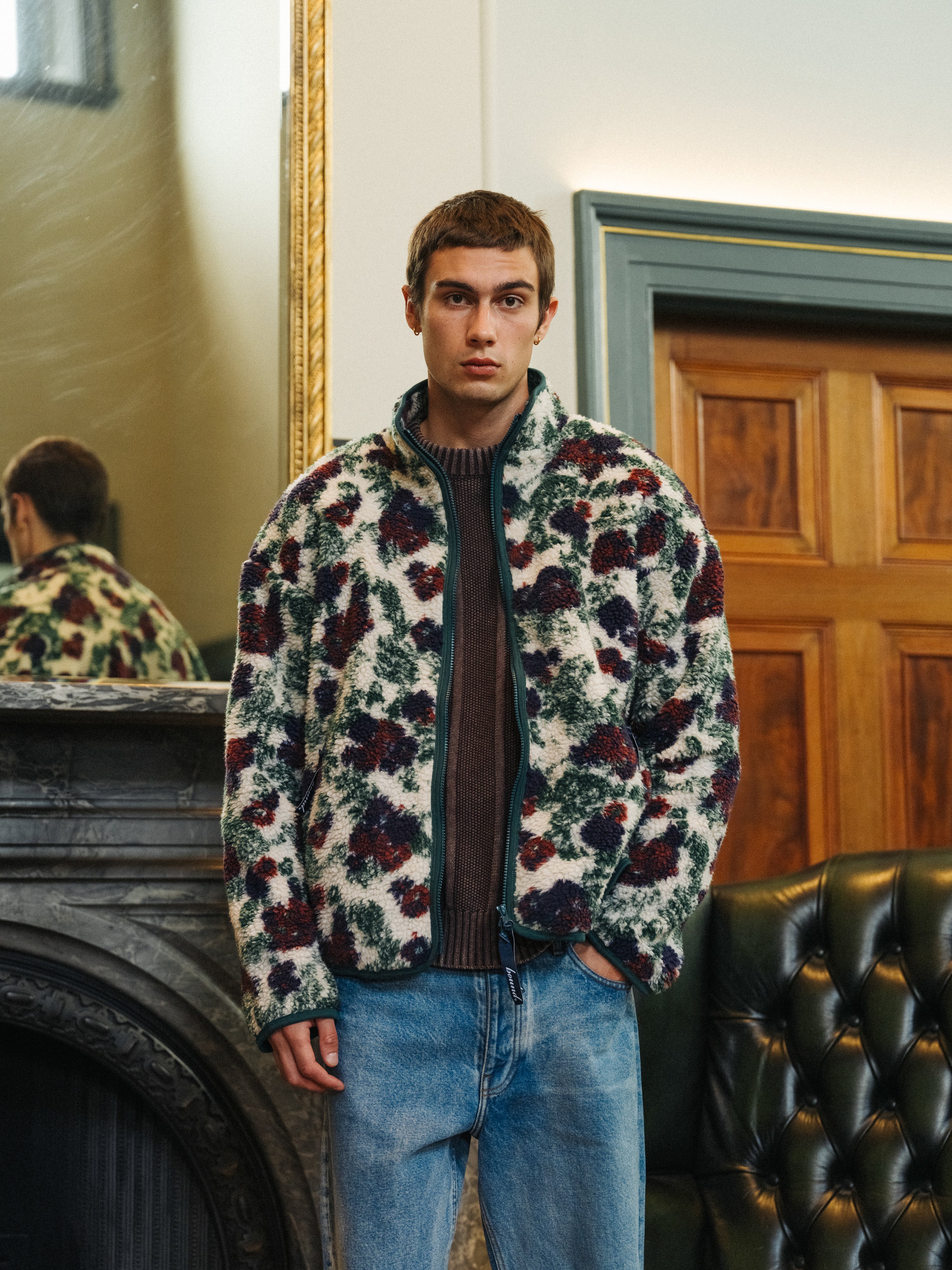 FLORAL FULL ZIP FLEECE - OFF WHITE - Image 4
