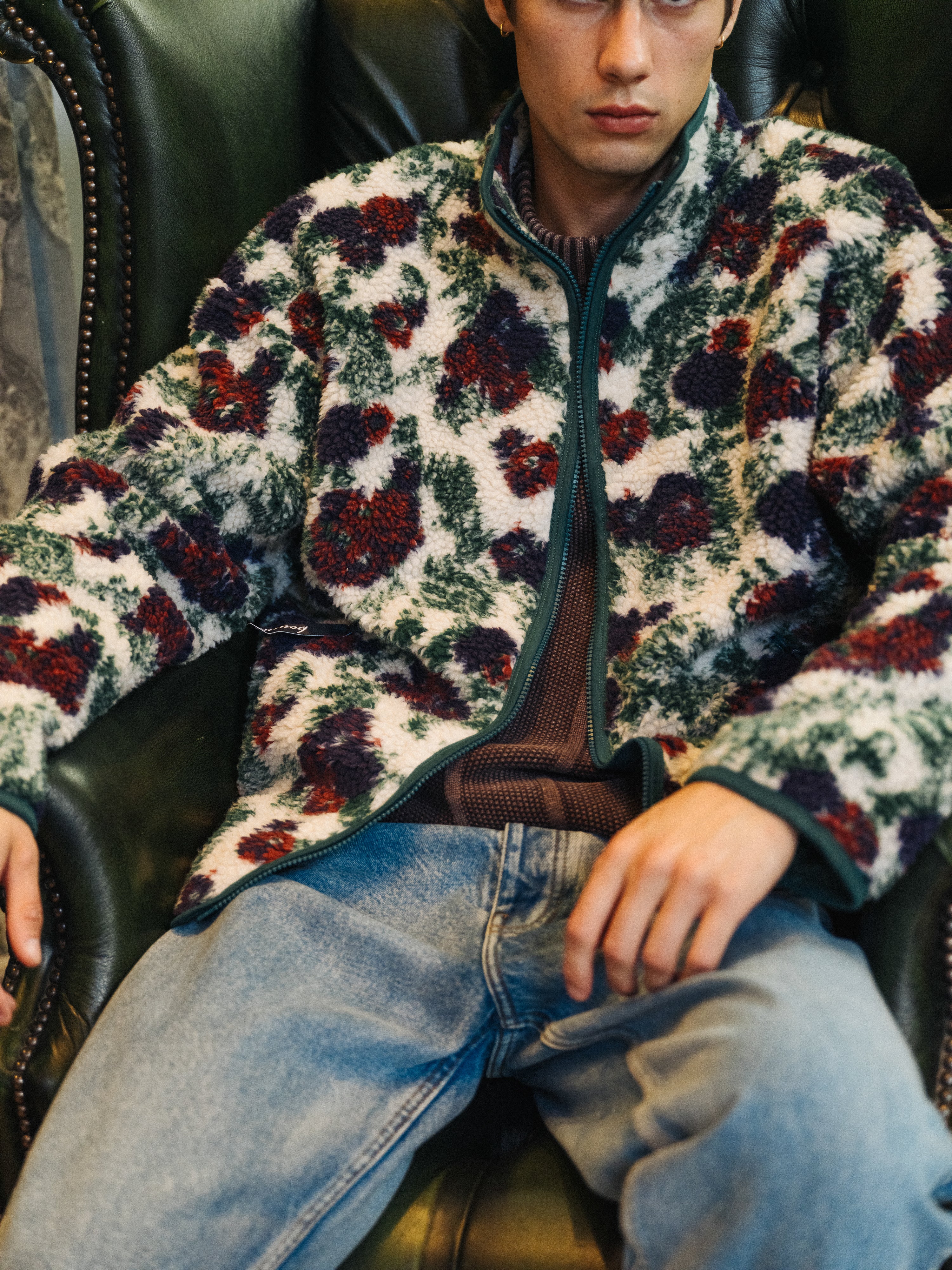 FLORAL FULL ZIP FLEECE - OFF WHITE - Image 8