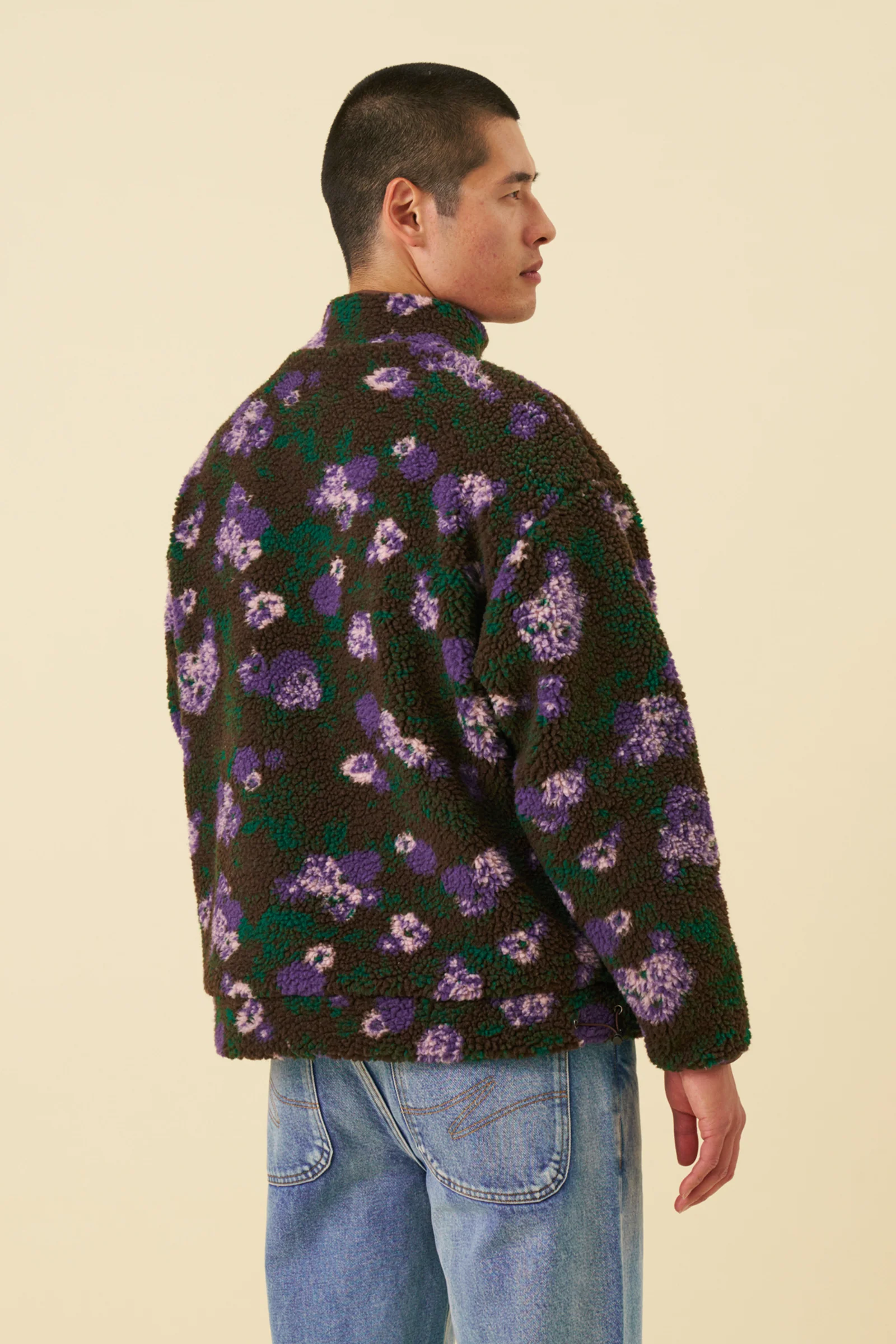 FLORAL HALF ZIP FLEECE - BROWN - Image 5