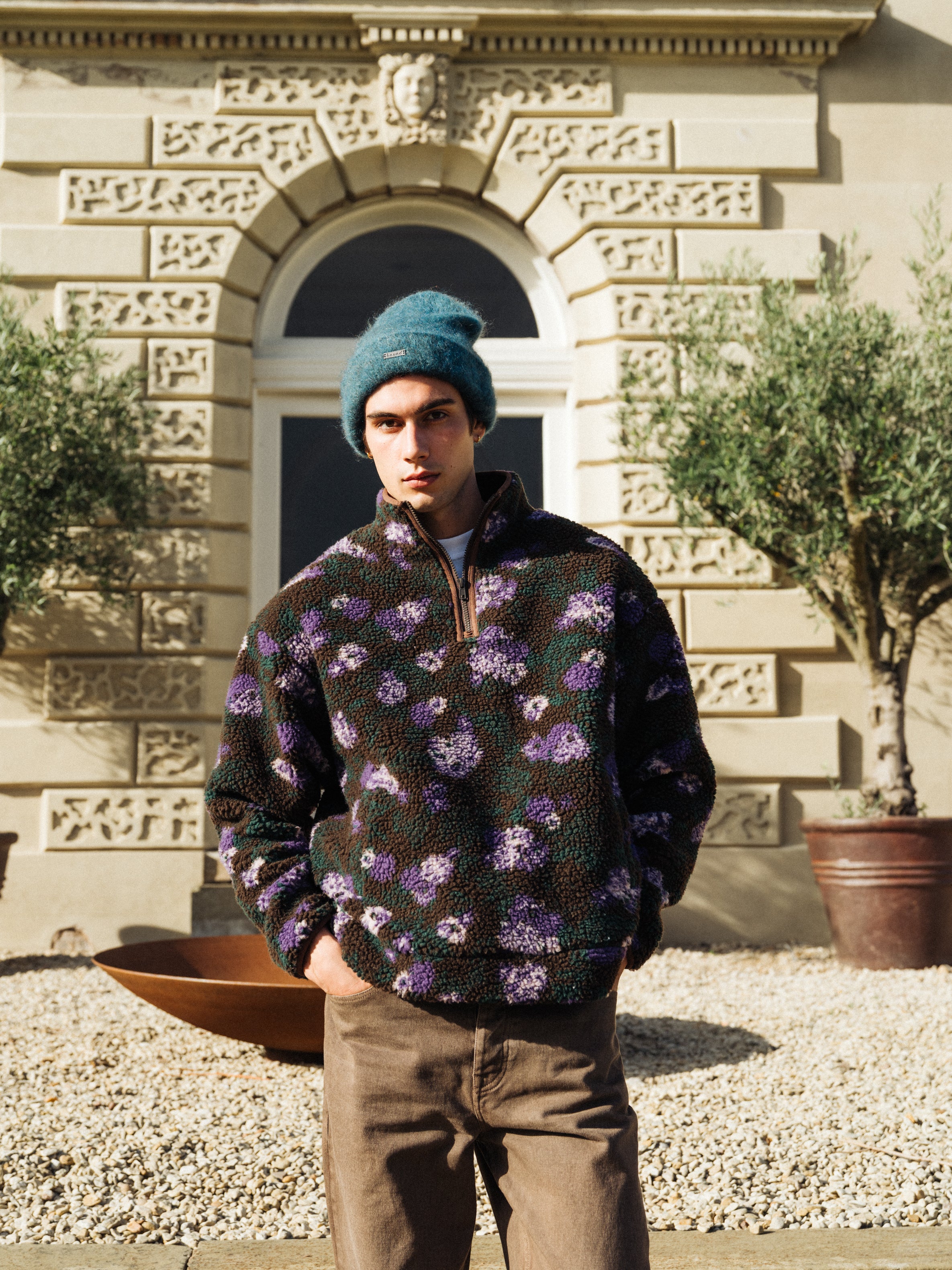 FLORAL HALF ZIP FLEECE - BROWN - Image 8