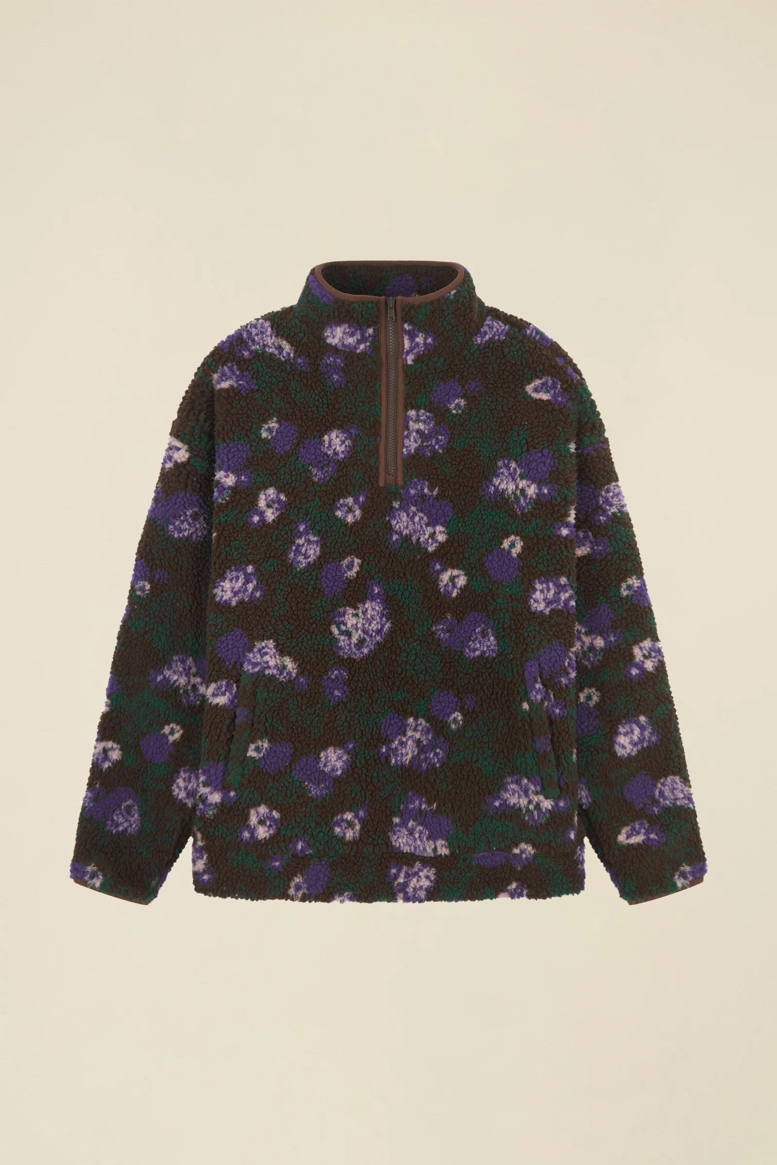 FLORAL HALF ZIP FLEECE - BROWN - Image 9