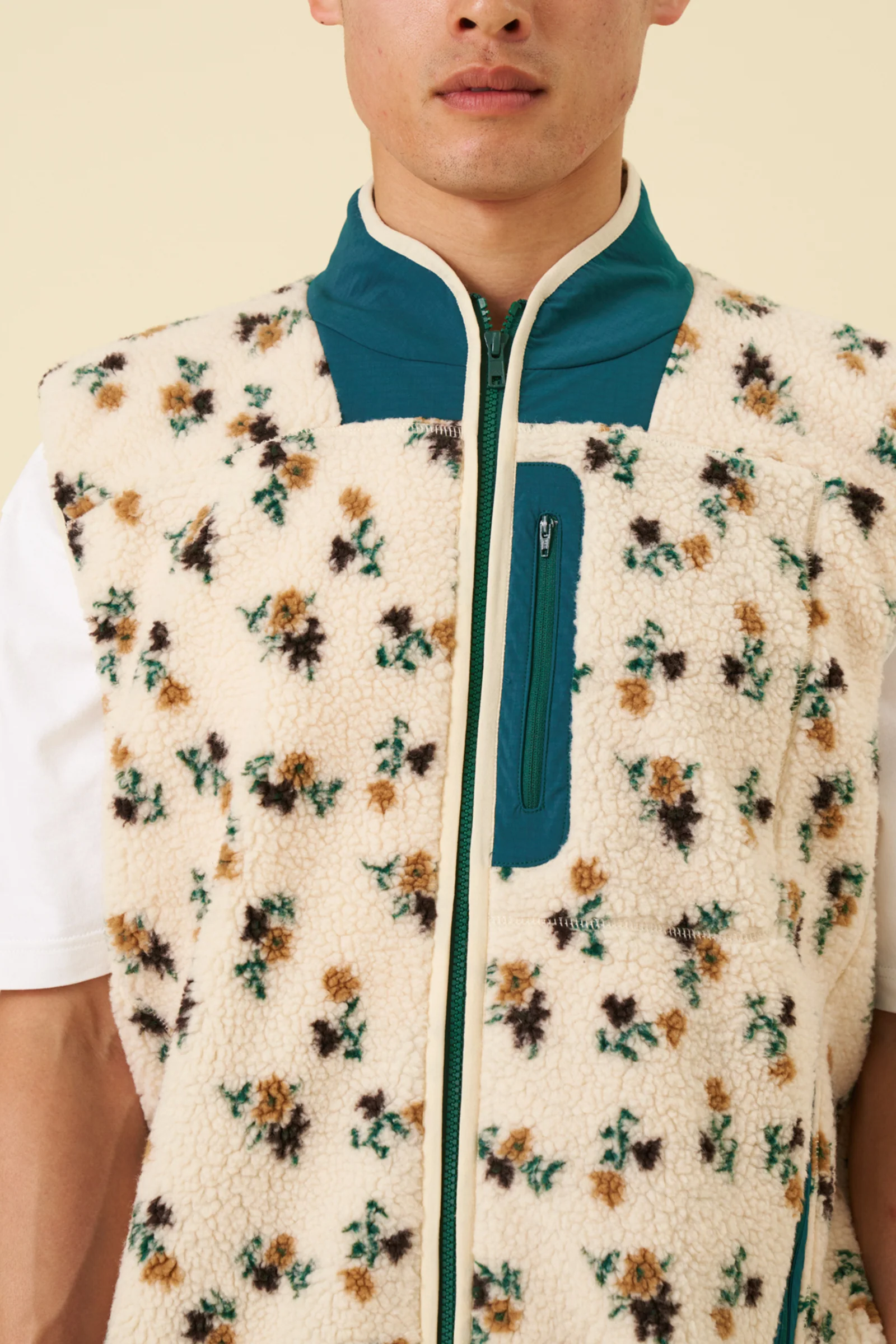 FLORAL ZIP GILET FLEECE - ECRU - Image 6