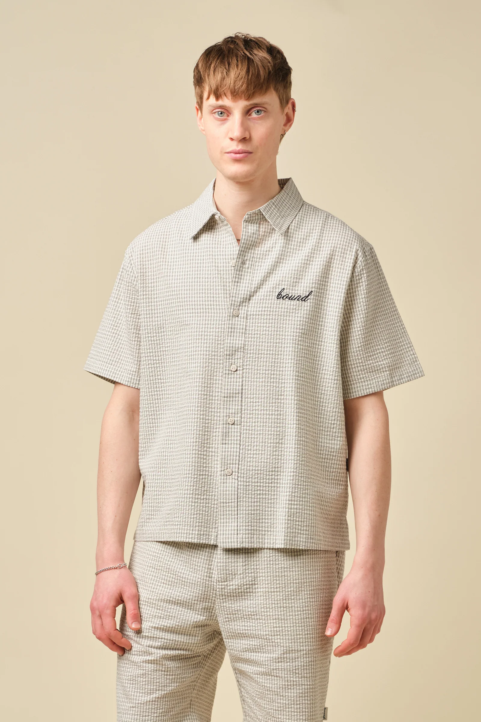 GINGHAM CROPPED SHIRT - ECRU - Image 7