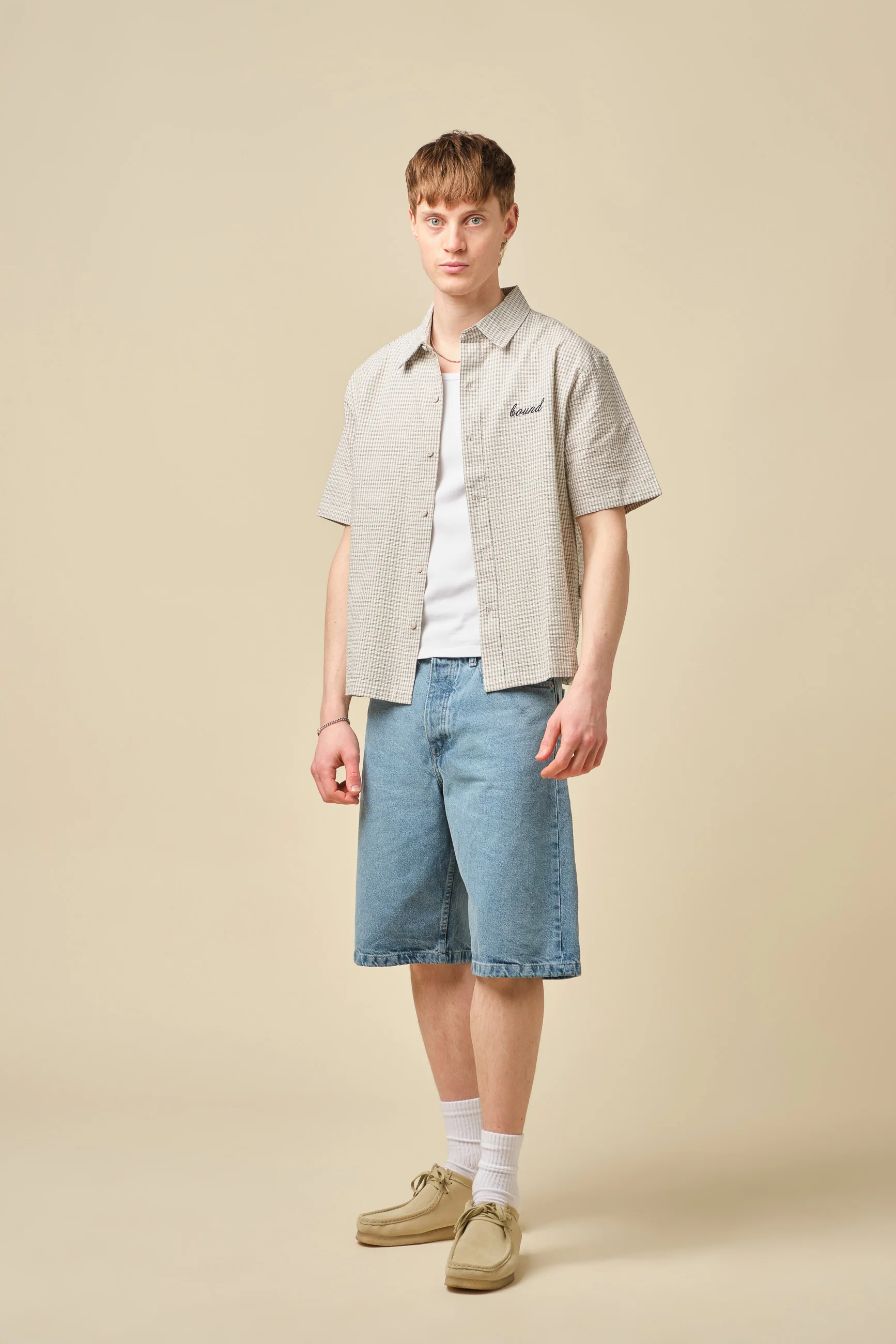 GINGHAM CROPPED SHIRT - ECRU - Image 8