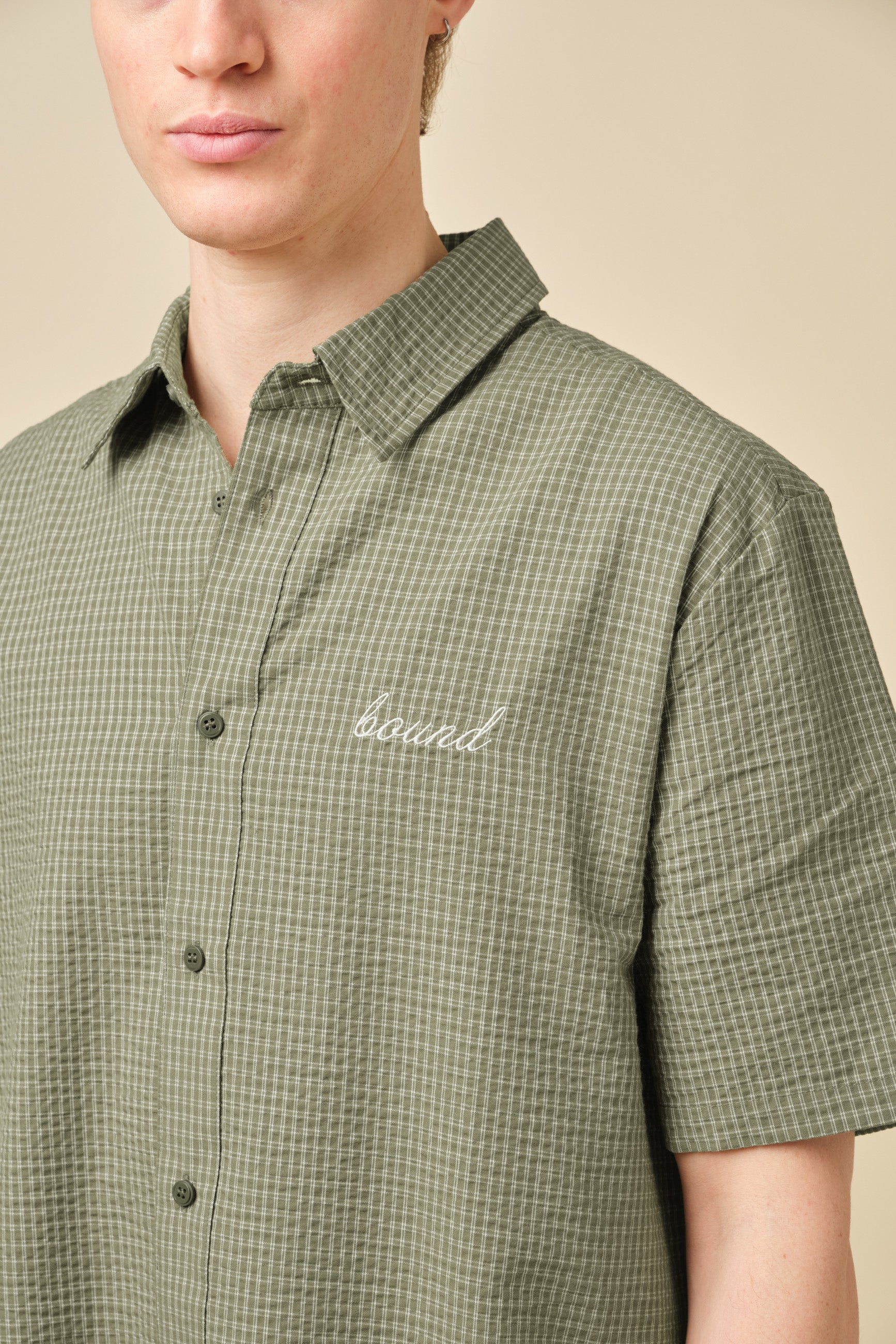 GINGHAM CROPPED SHIRT - OLIVE - Image 3