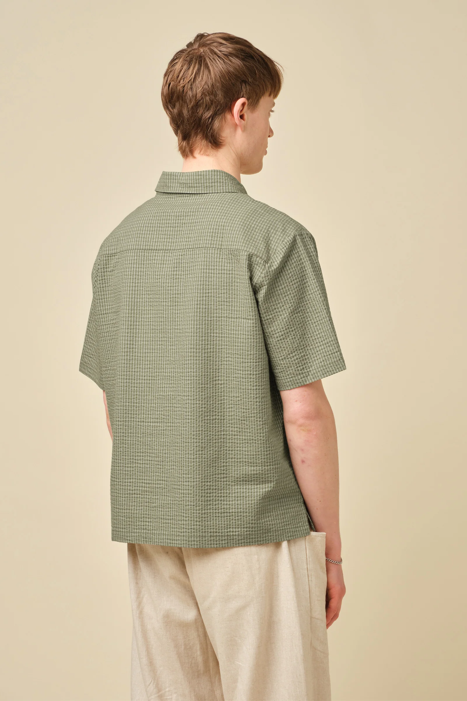 GINGHAM CROPPED SHIRT - OLIVE - Image 4
