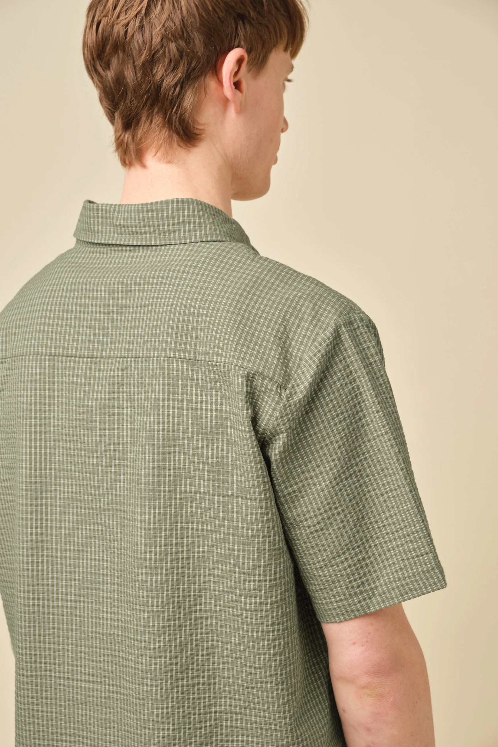 GINGHAM CROPPED SHIRT - OLIVE - Image 5