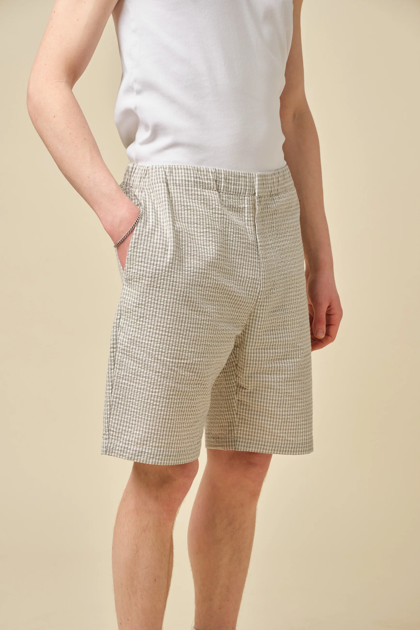 GINGHAM COTTON SHORTS - ECRU - Image 3