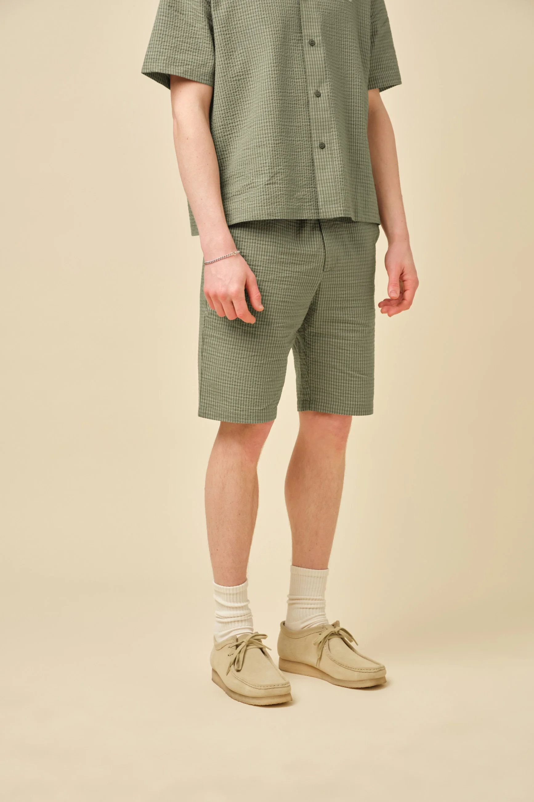 GINGHAM COTTON SHORTS - OLIVE - Image 5