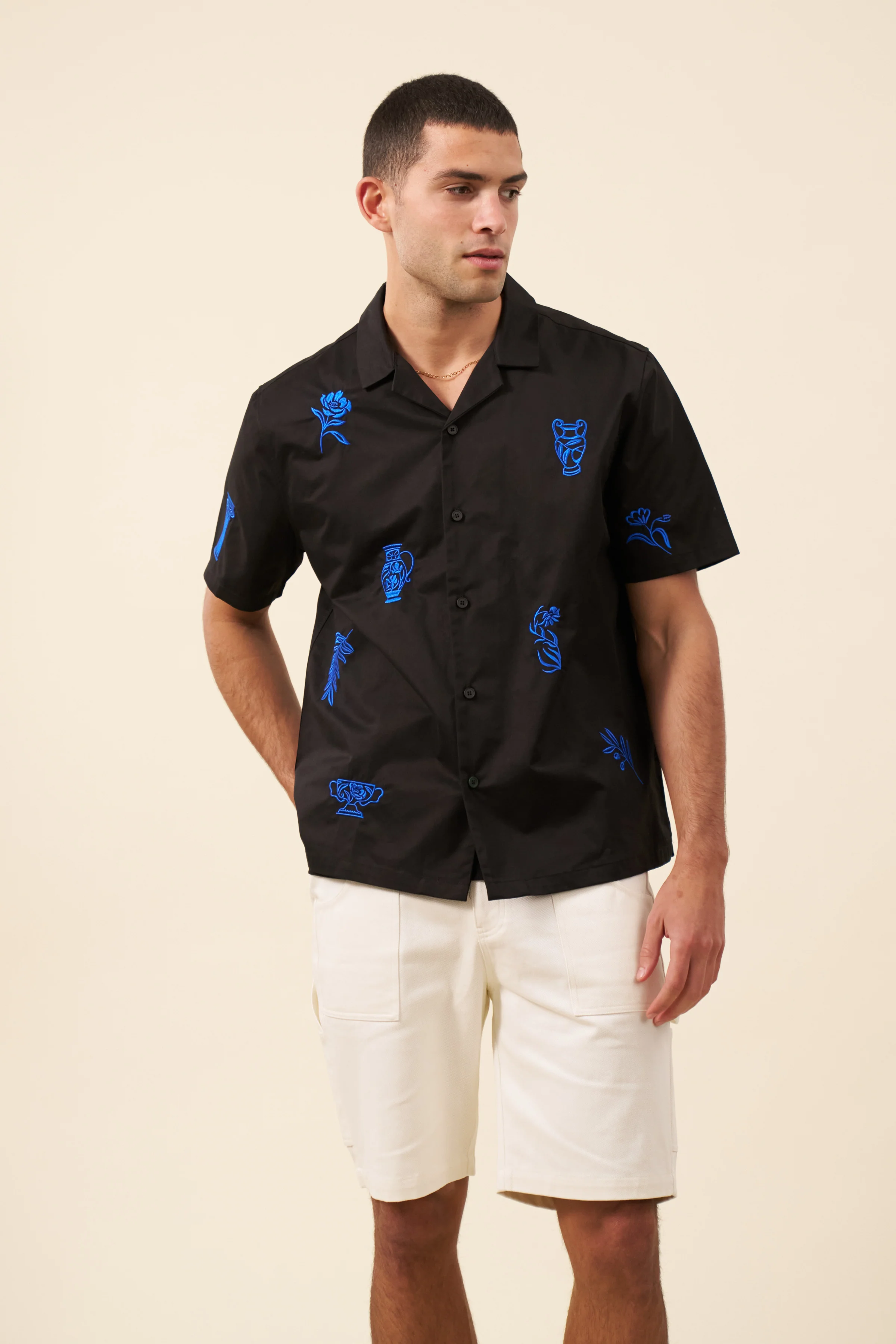 GRECIAN EMBROIDERED SHIRT - BLACK - Image 5