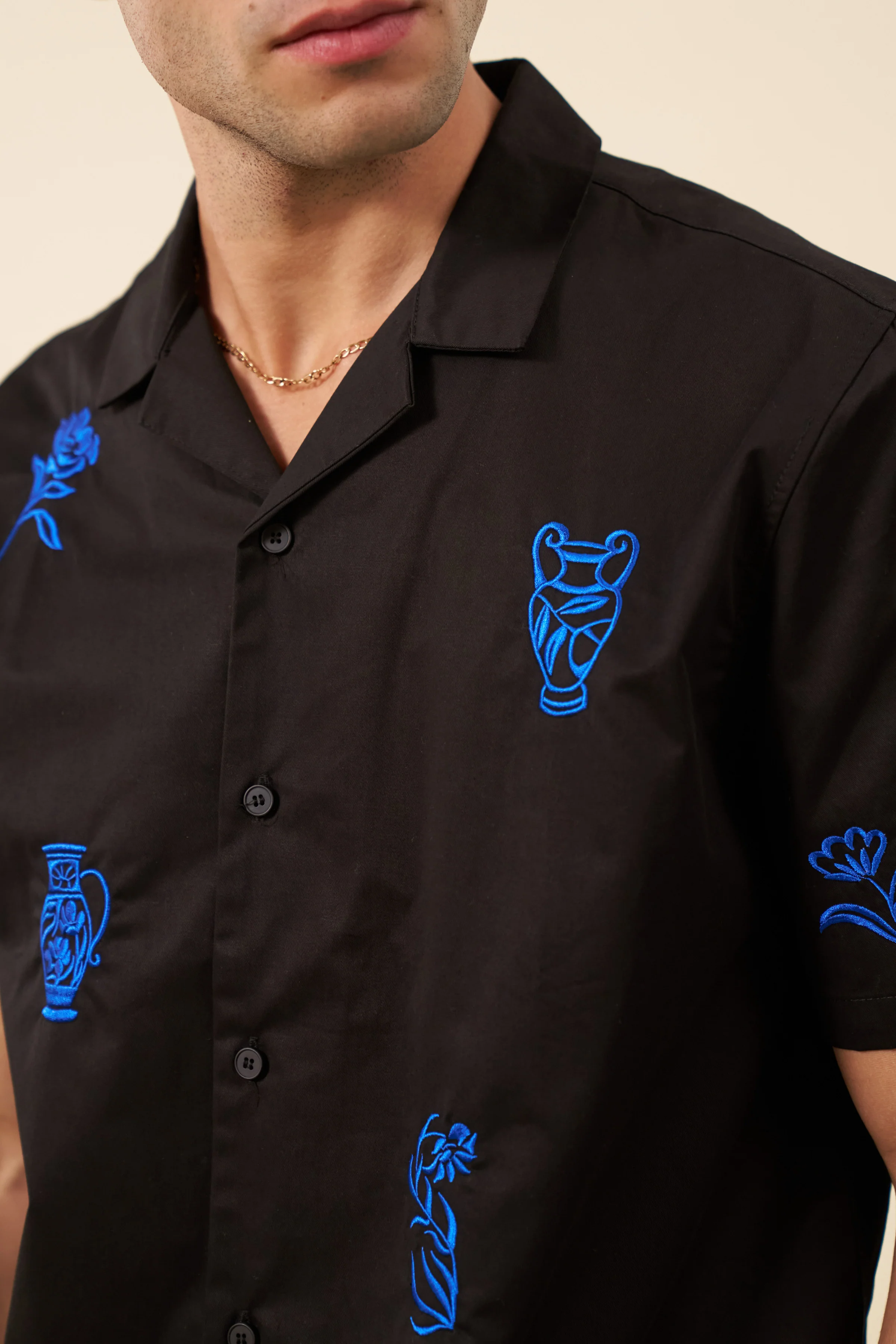 GRECIAN EMBROIDERED SHIRT - BLACK - Image 6
