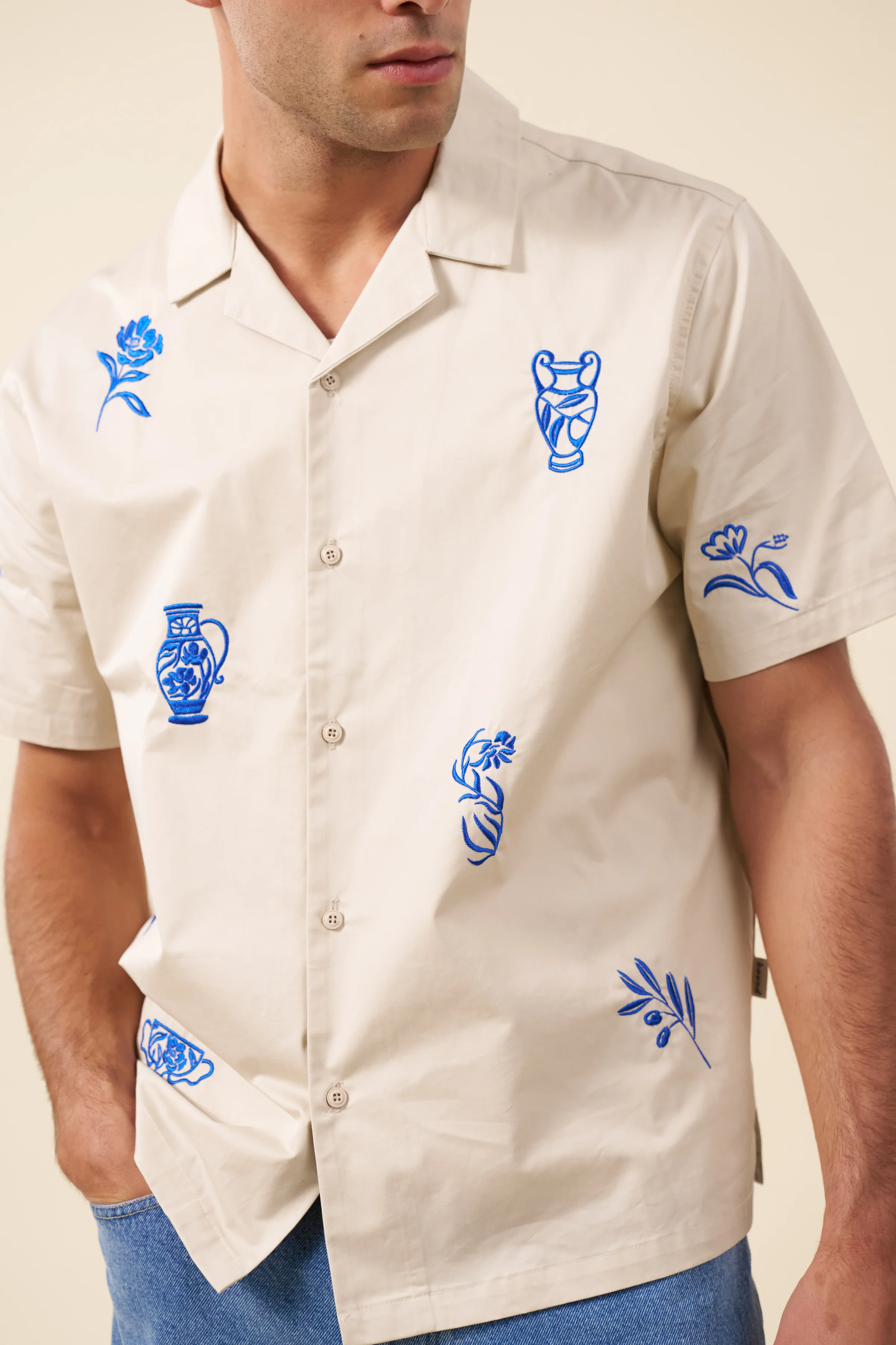 GRECIAN EMBROIDERED SHIRT - ECRU - Image 6