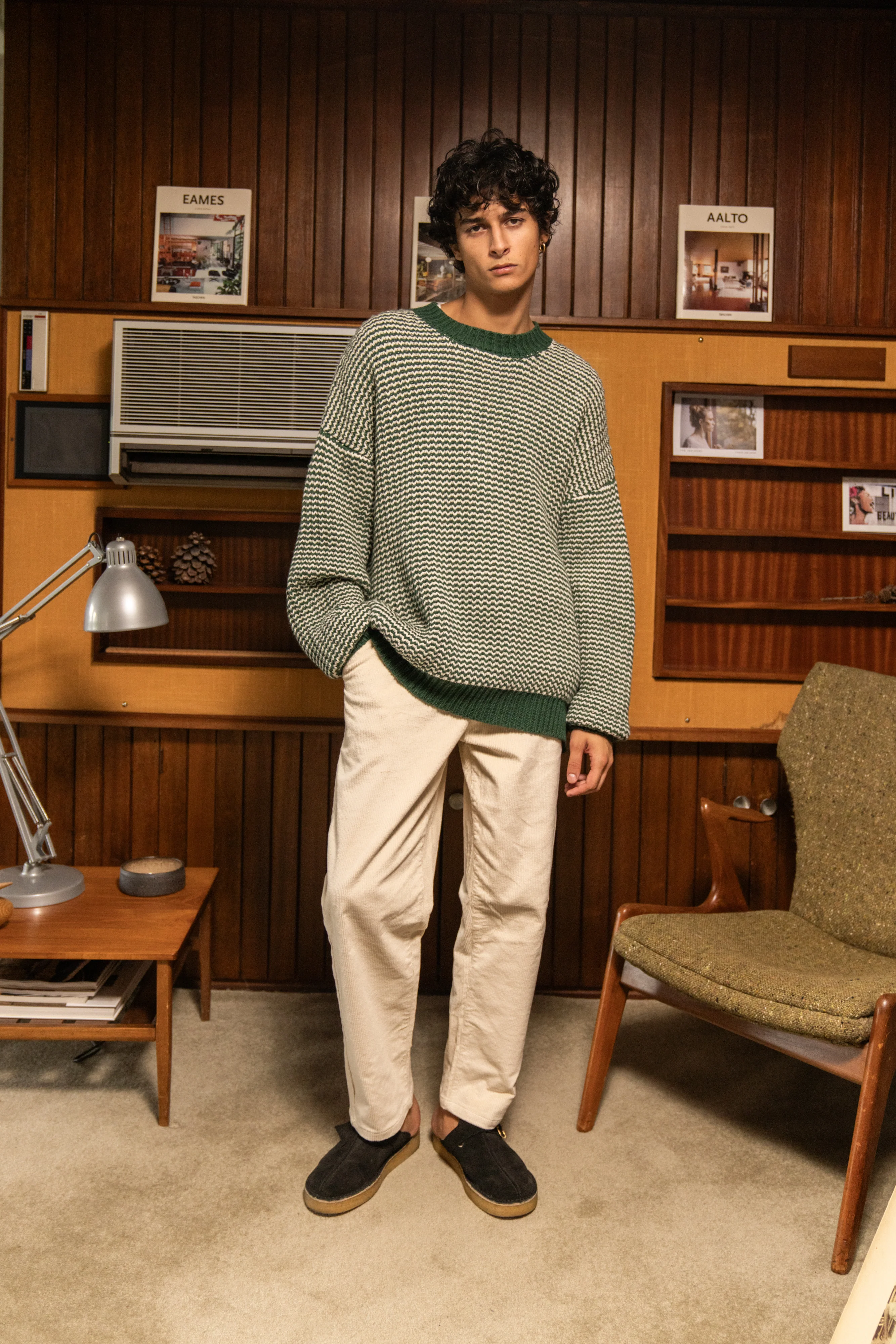 GREEN STRIPE CHUNKY KNIT RIB OVERSIZED SWEATER - Image 10
