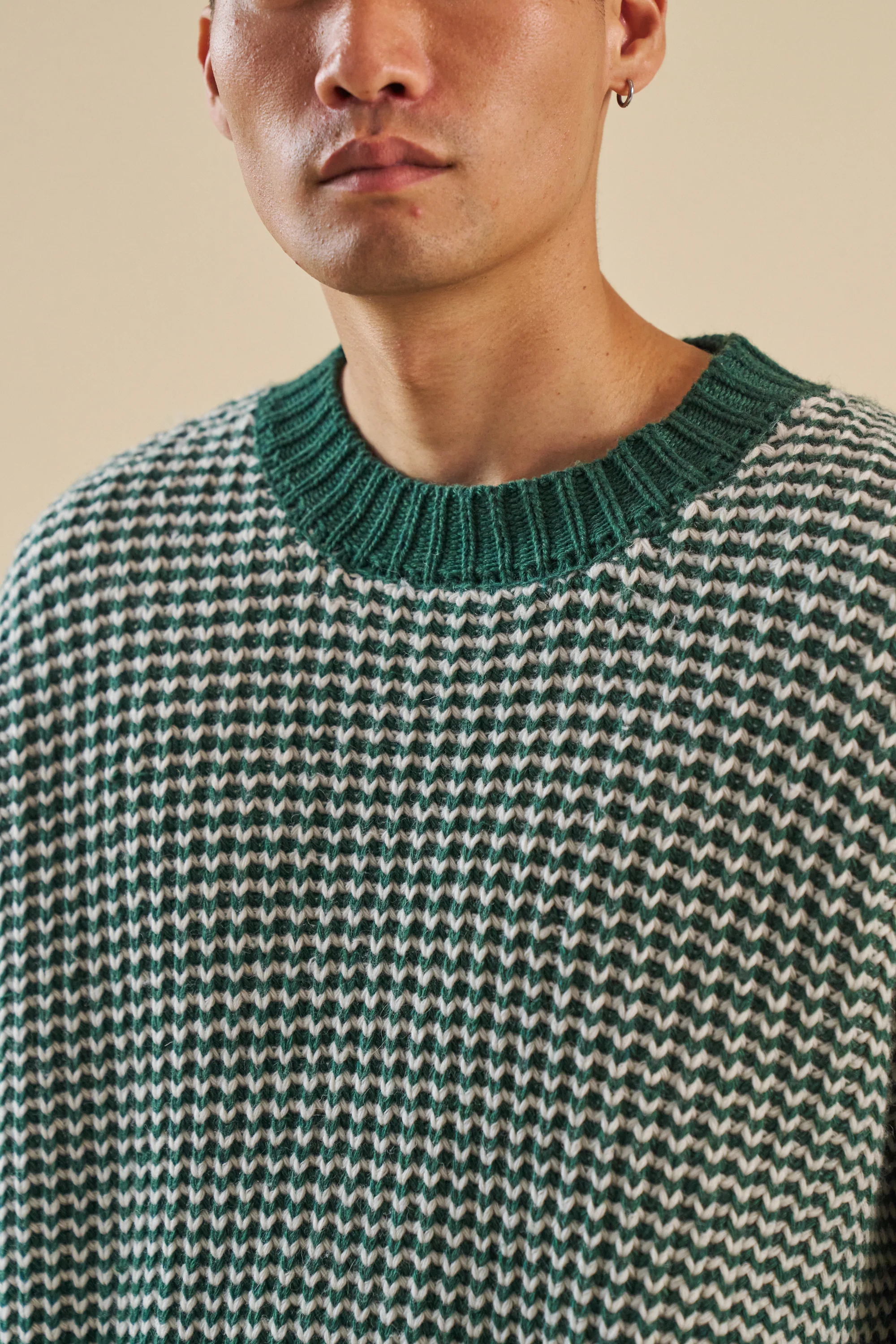 GREEN STRIPE CHUNKY KNIT RIB OVERSIZED SWEATER - Image 5