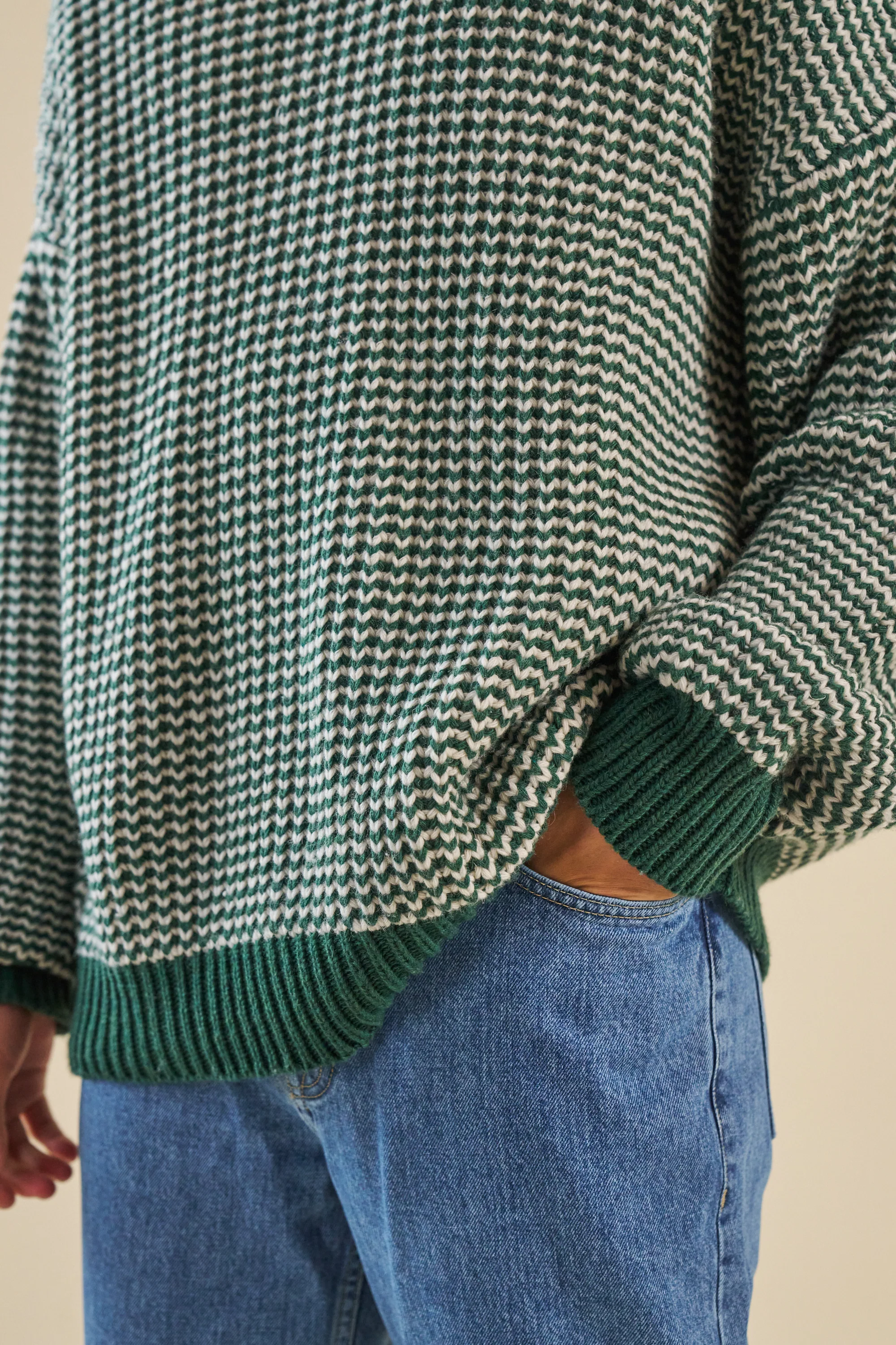 GREEN STRIPE CHUNKY KNIT RIB OVERSIZED SWEATER - Image 6