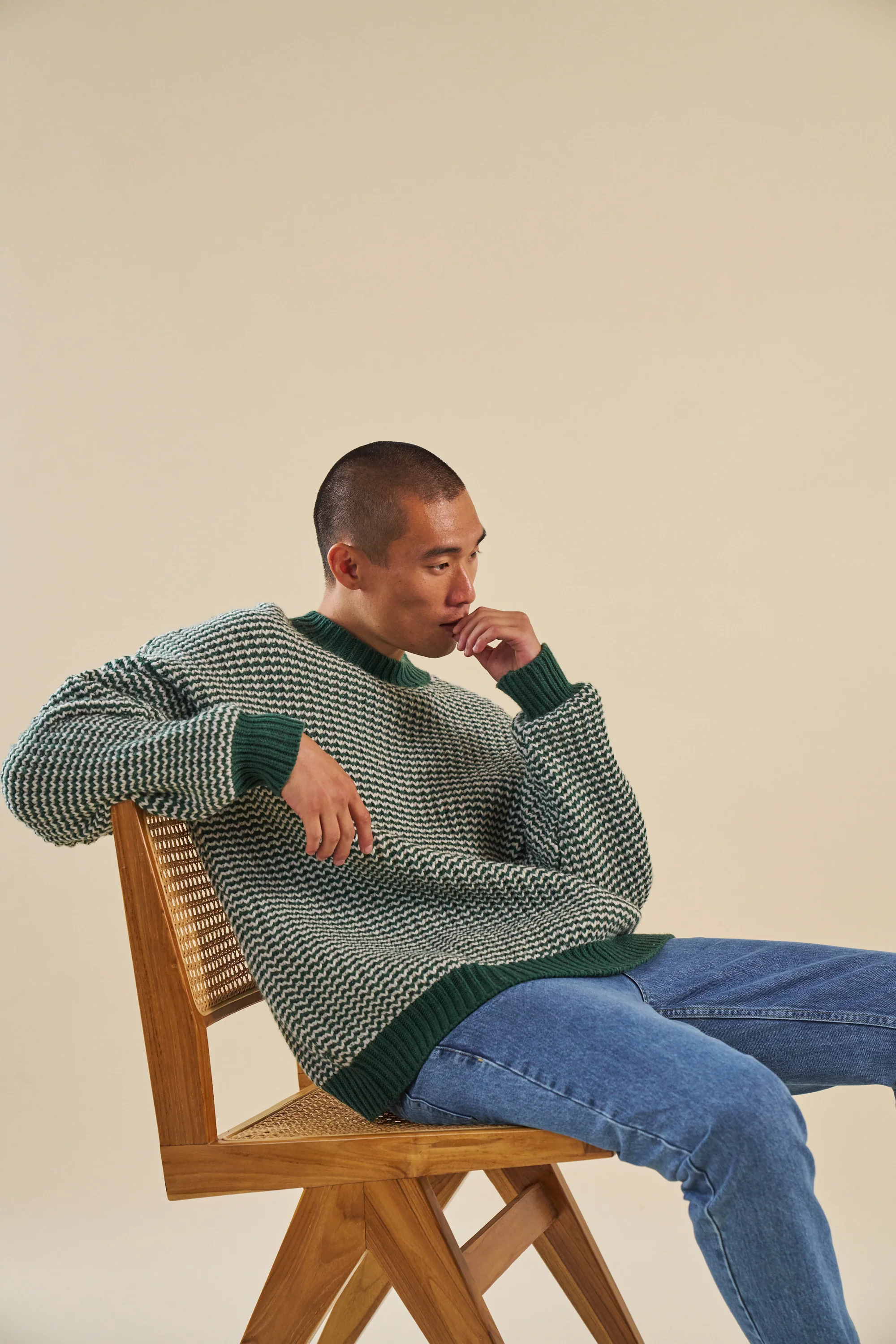 GREEN STRIPE CHUNKY KNIT RIB OVERSIZED SWEATER - Image 8